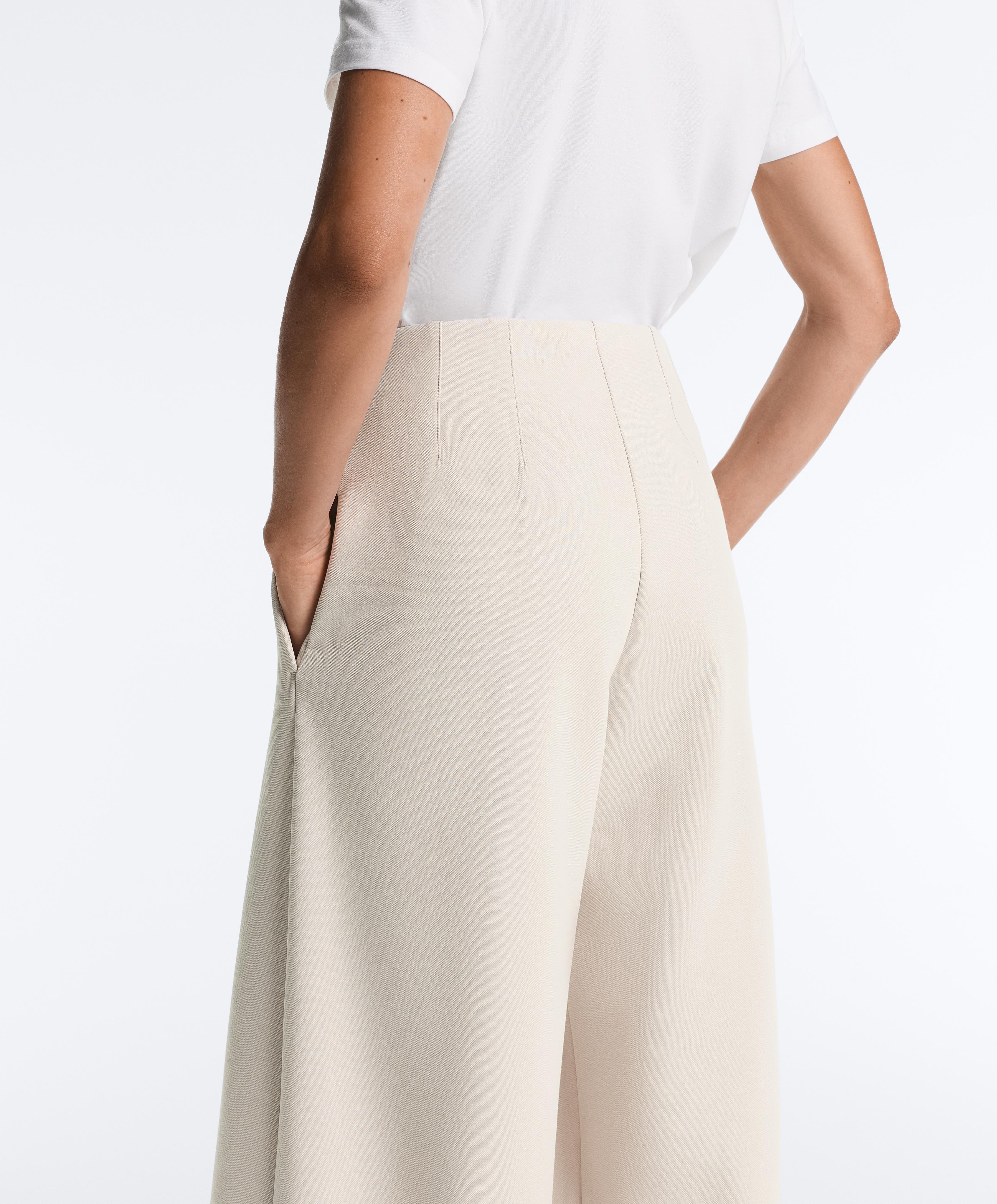 Cotton wide-leg pique pleated trousers