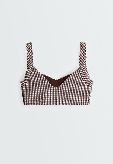 Medium-support gingham sports bra — DARK REDDISH‑BROWN 11
