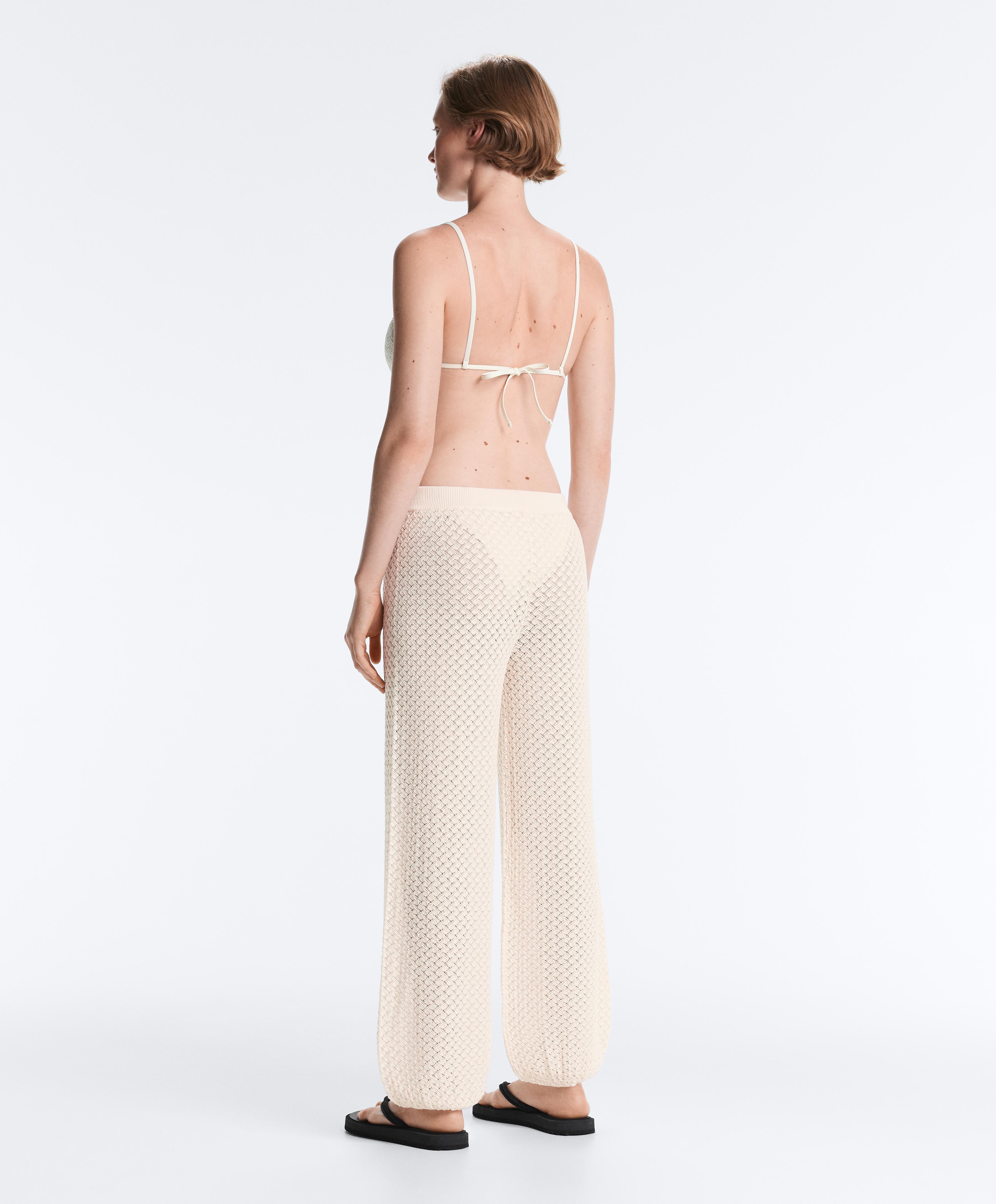 Crochet knit bloomer trousers — PALE ECRU