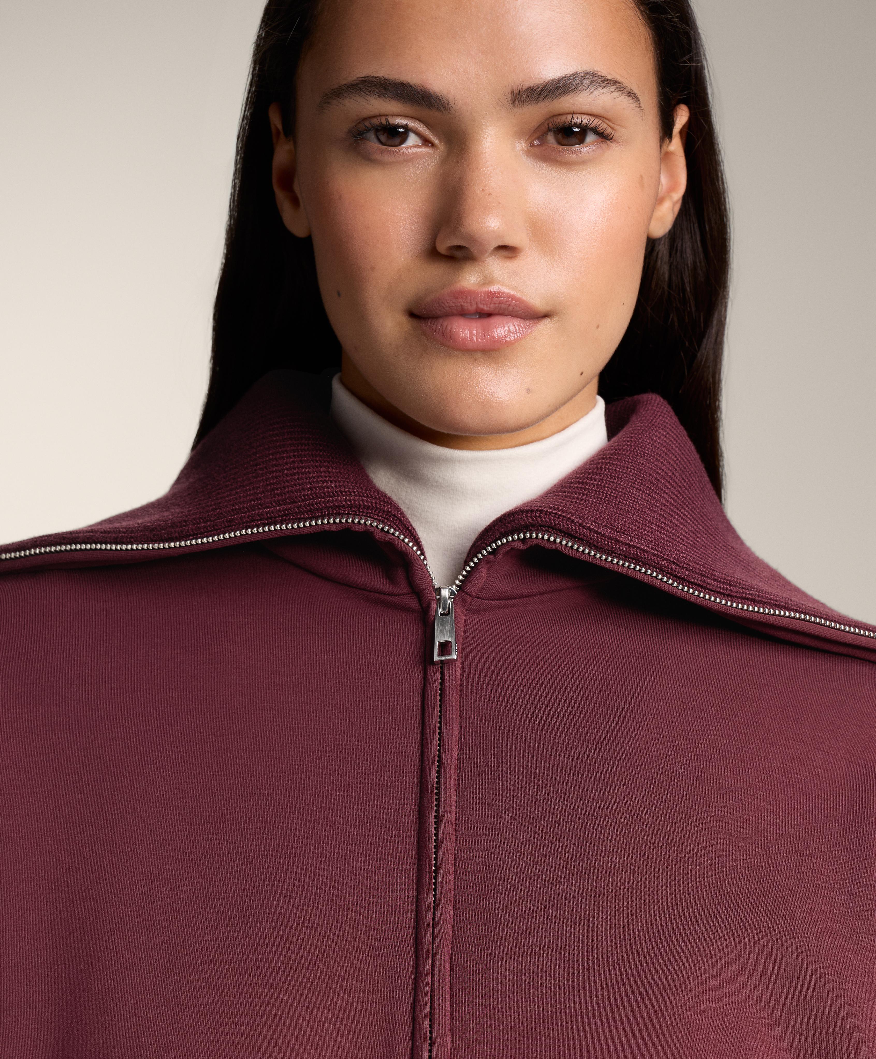 Fitted waist knit collar jacket with brushed modal — MAROON