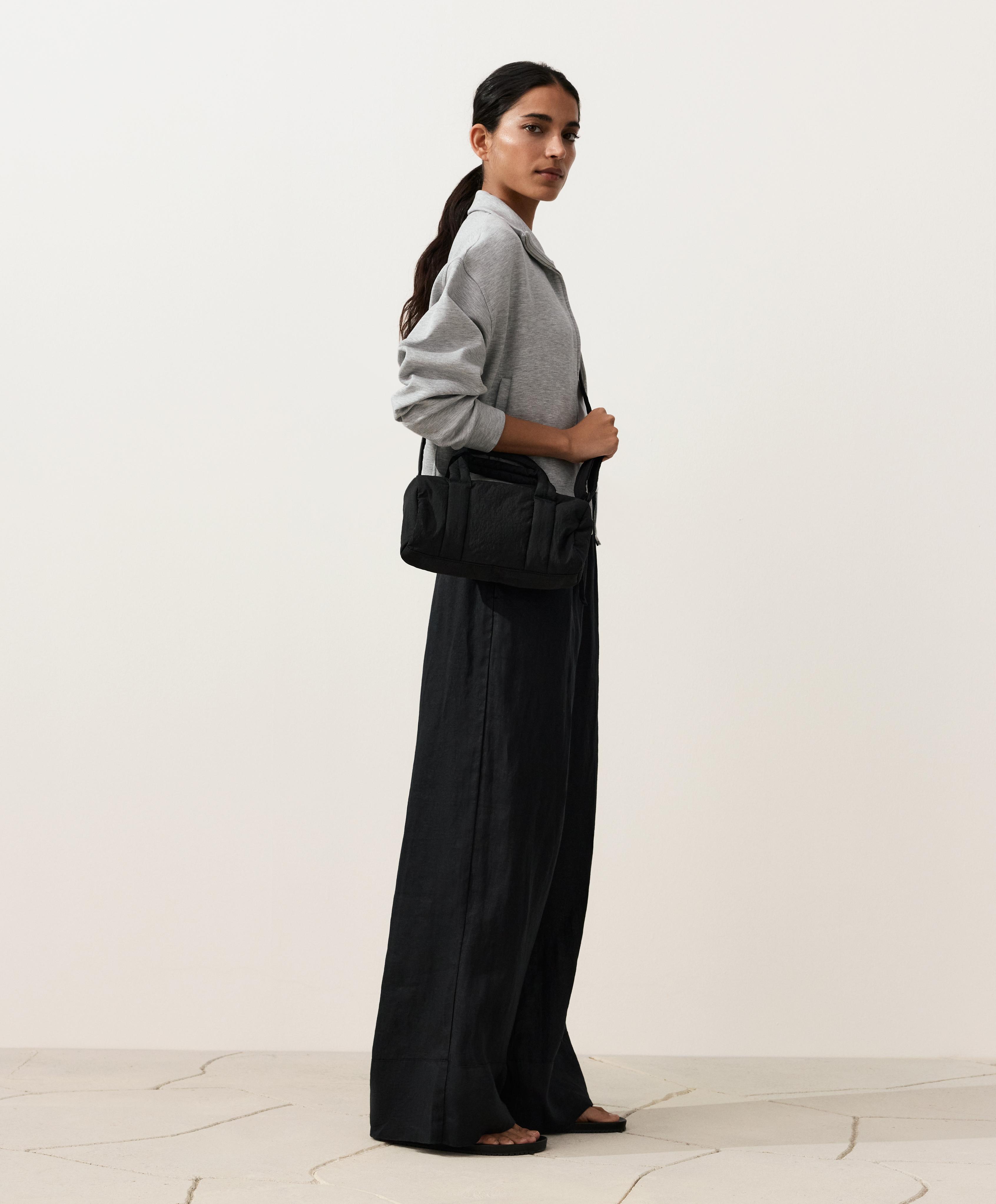100% linen straight-leg trousers — BLACK