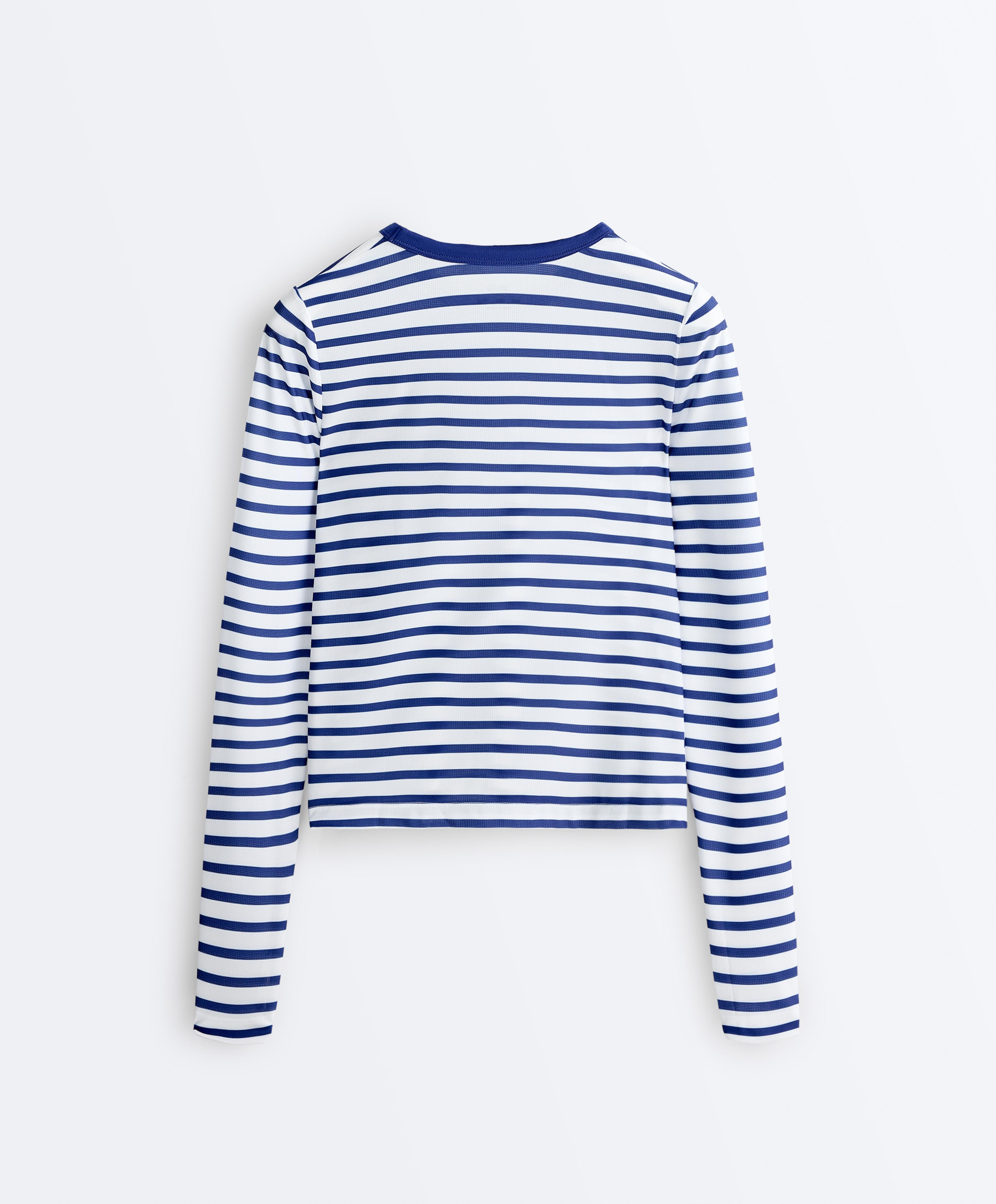Striped long-sleeved technical T-shirt — ELECTRIC BLUE
