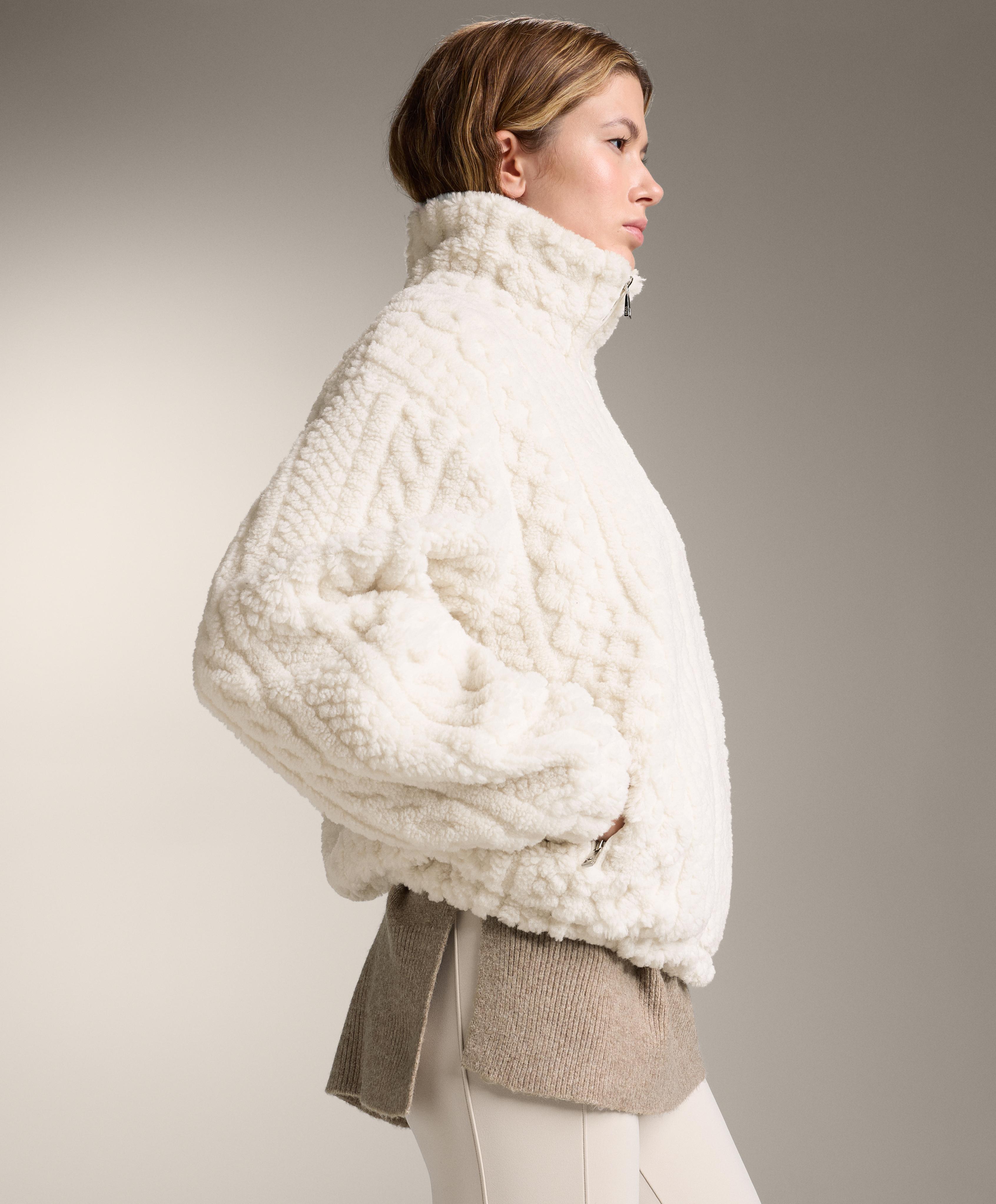 Cable-knit faux-shearling jacket — ECRU