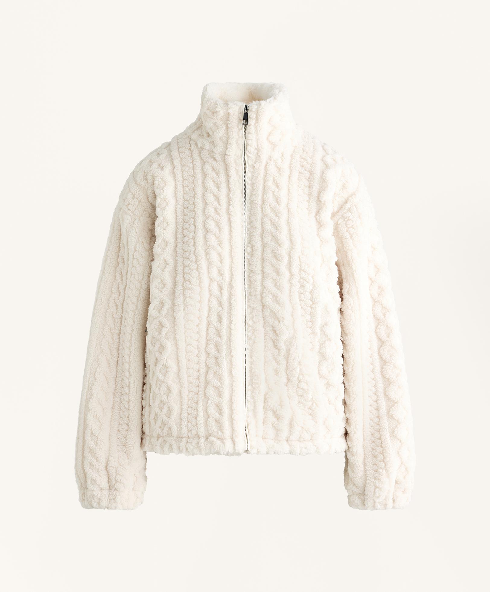 Cable-knit faux-shearling jacket — ECRU