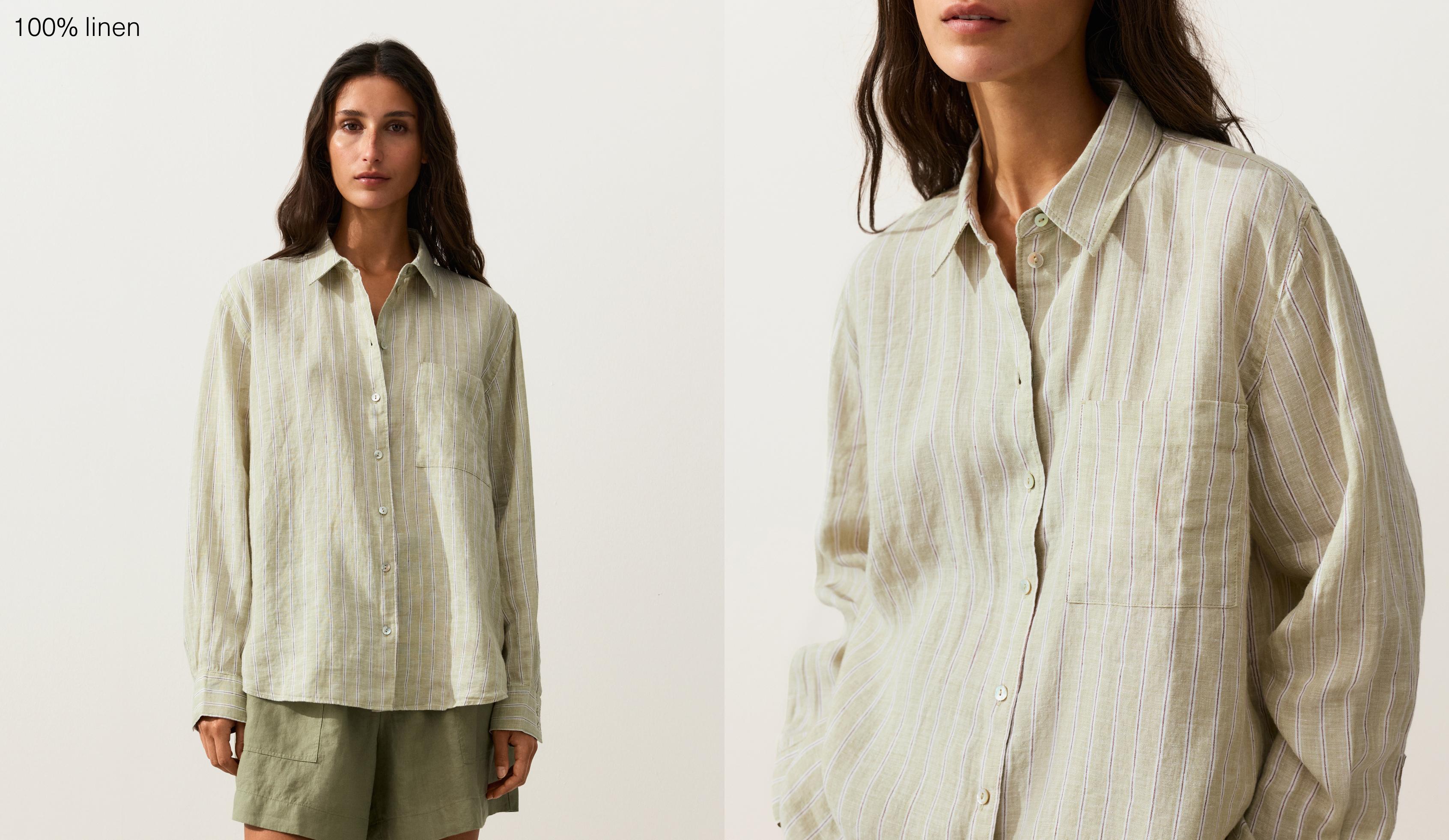 Striped 100% linen relaxed shirt — PALE PISTACHIO