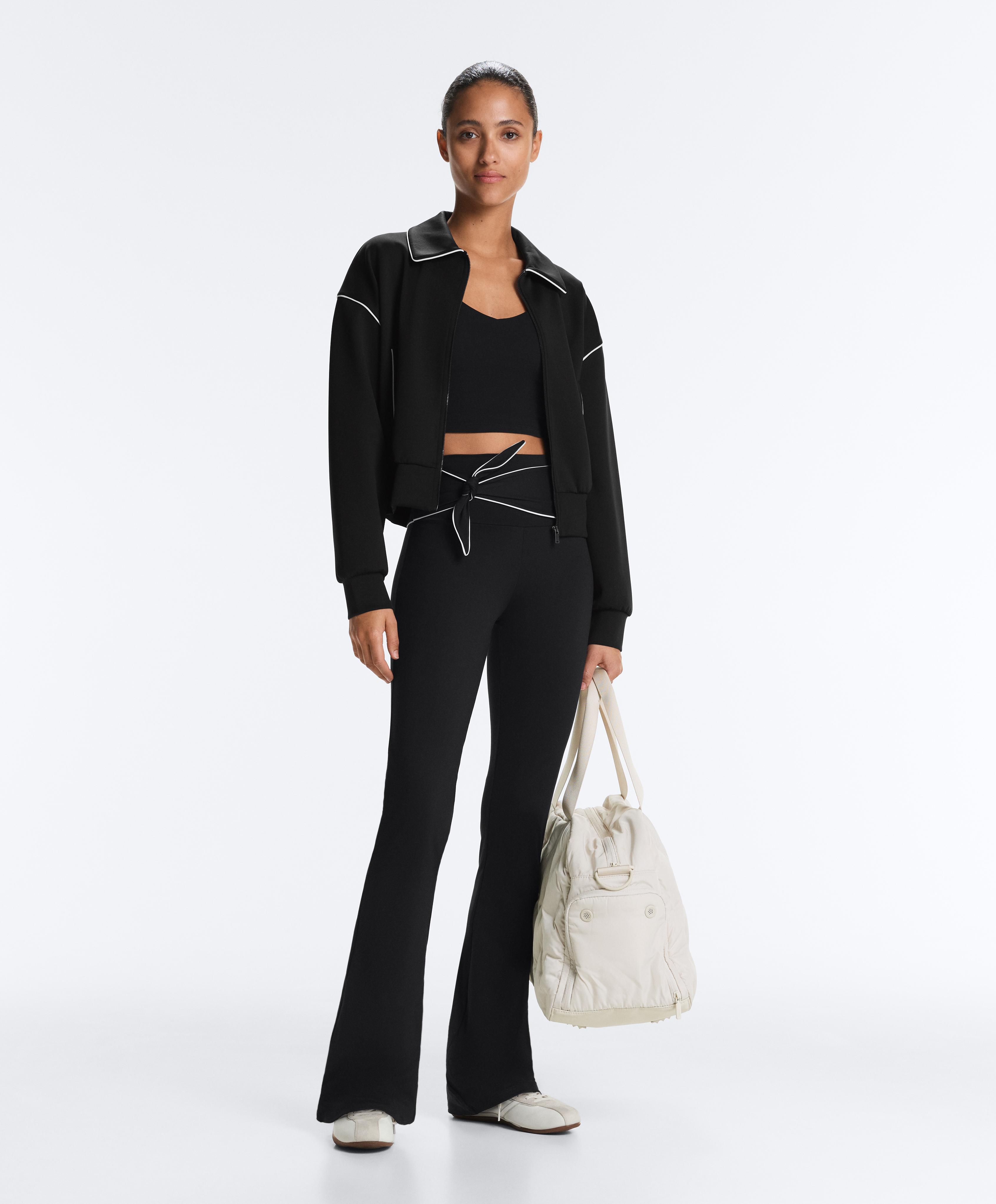 Comfortlux high-rise flare trousers with bow — BLACK