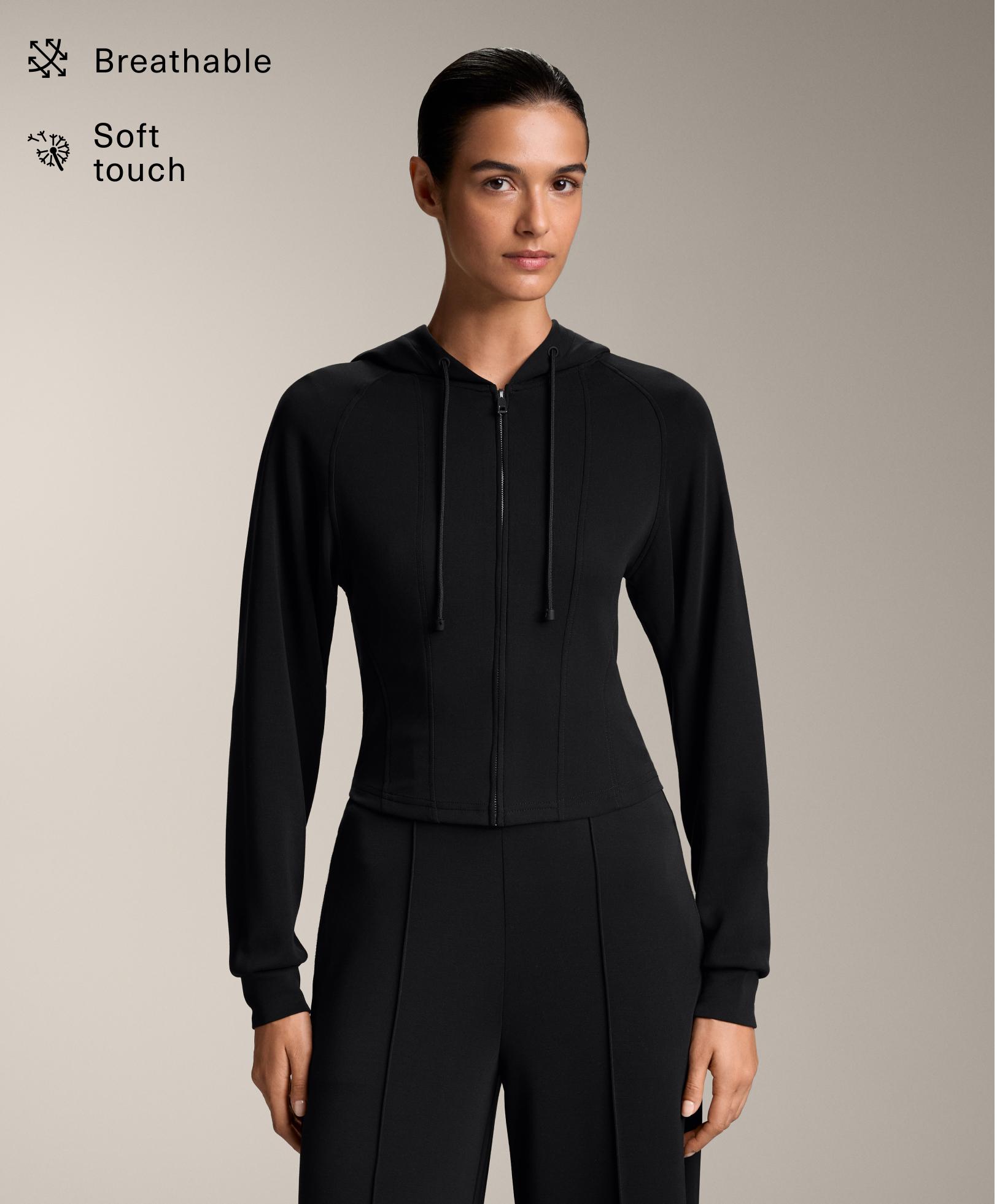 Soft touch modal fitted crop hooded jacket Soft touch modal fitted crop hooded jacket