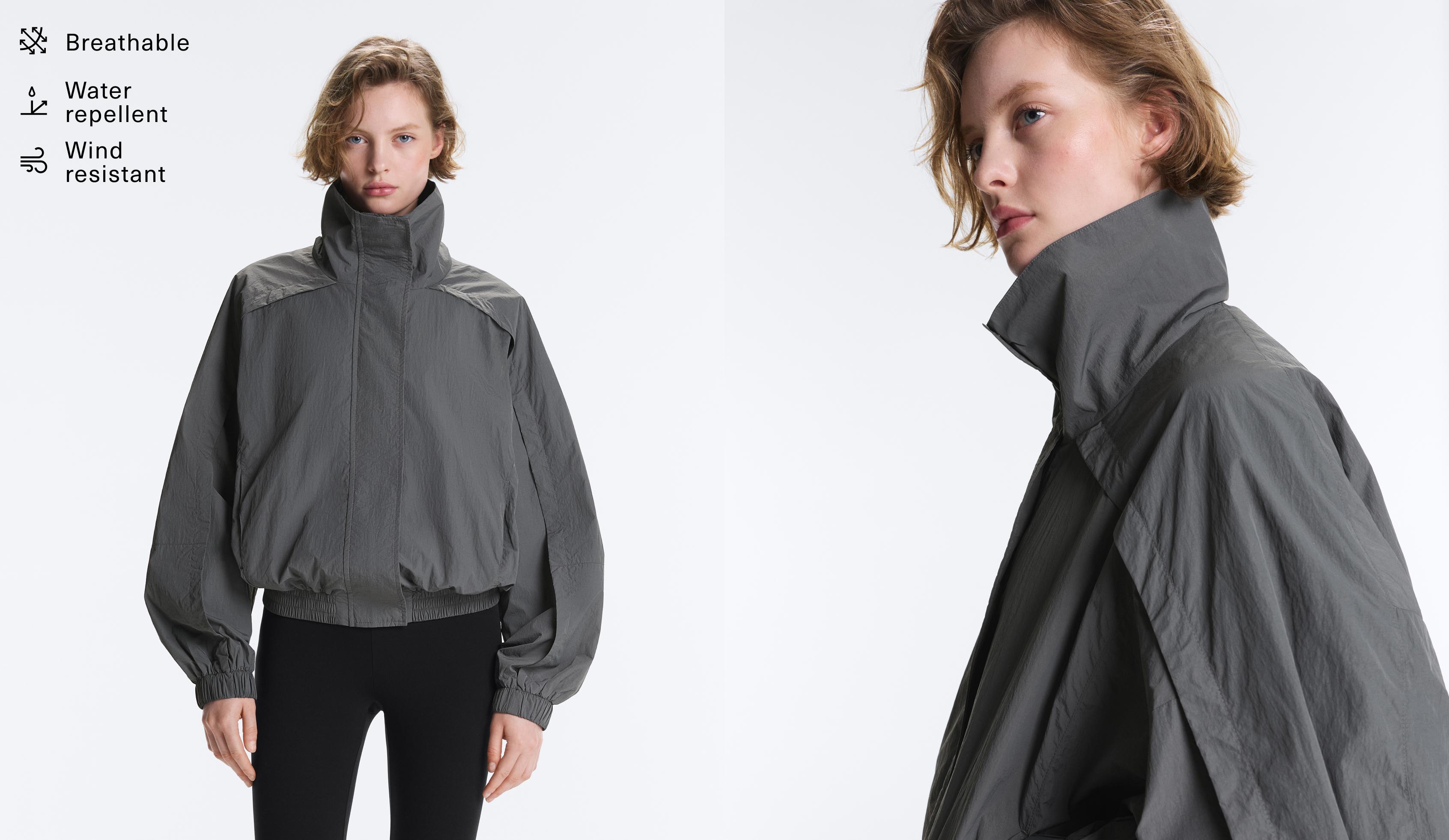 Water-repellent high-neck Track jacket — ASPHALT GREY