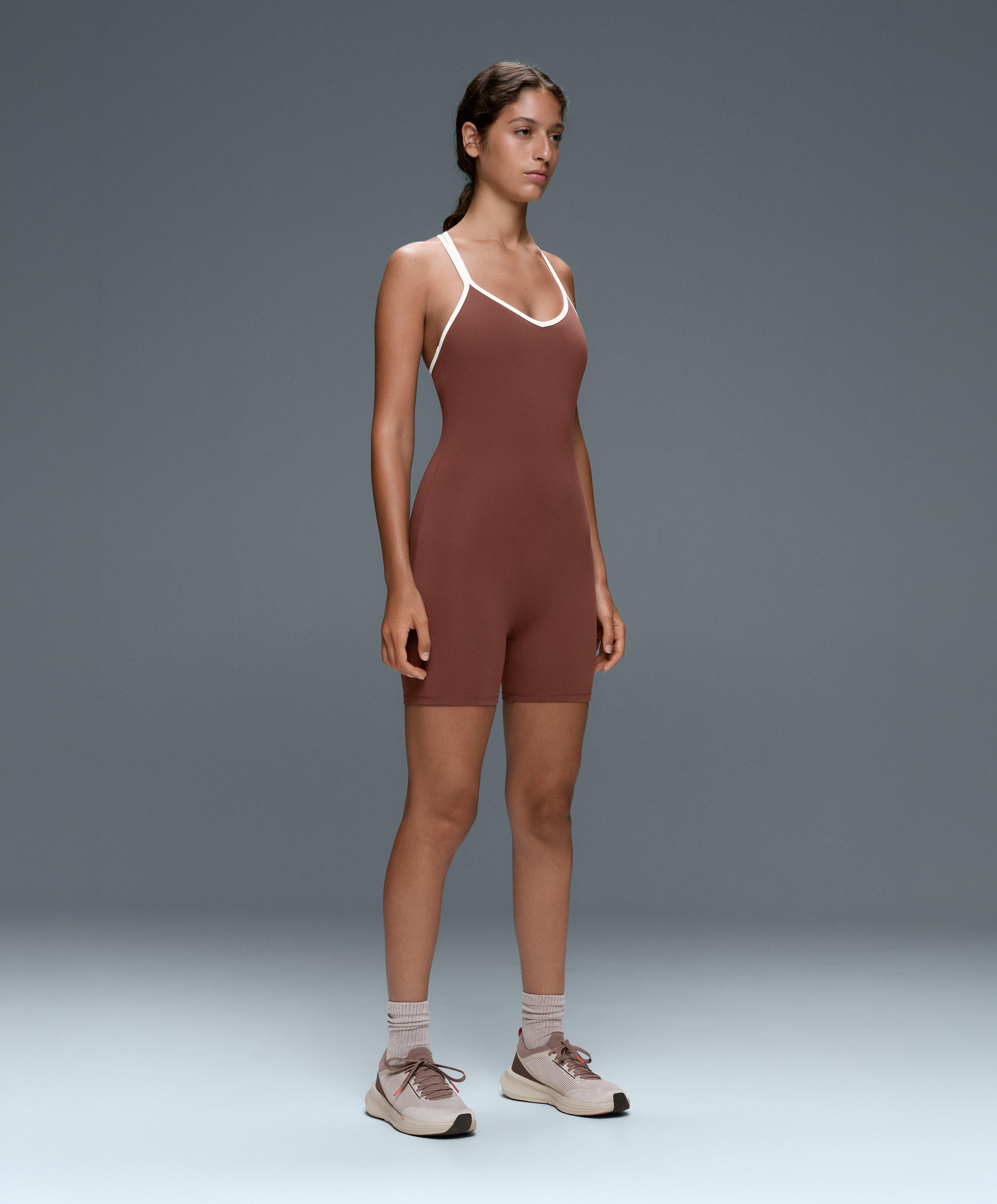 Comfortlux short jumpsuit with contrast double straps — TERRACOTTA