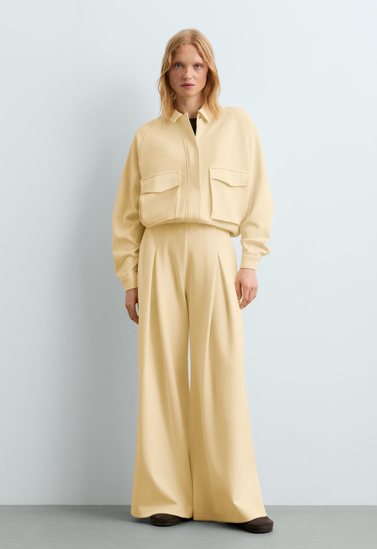 Cotton piqué pocket jacket — PALE YELLOW