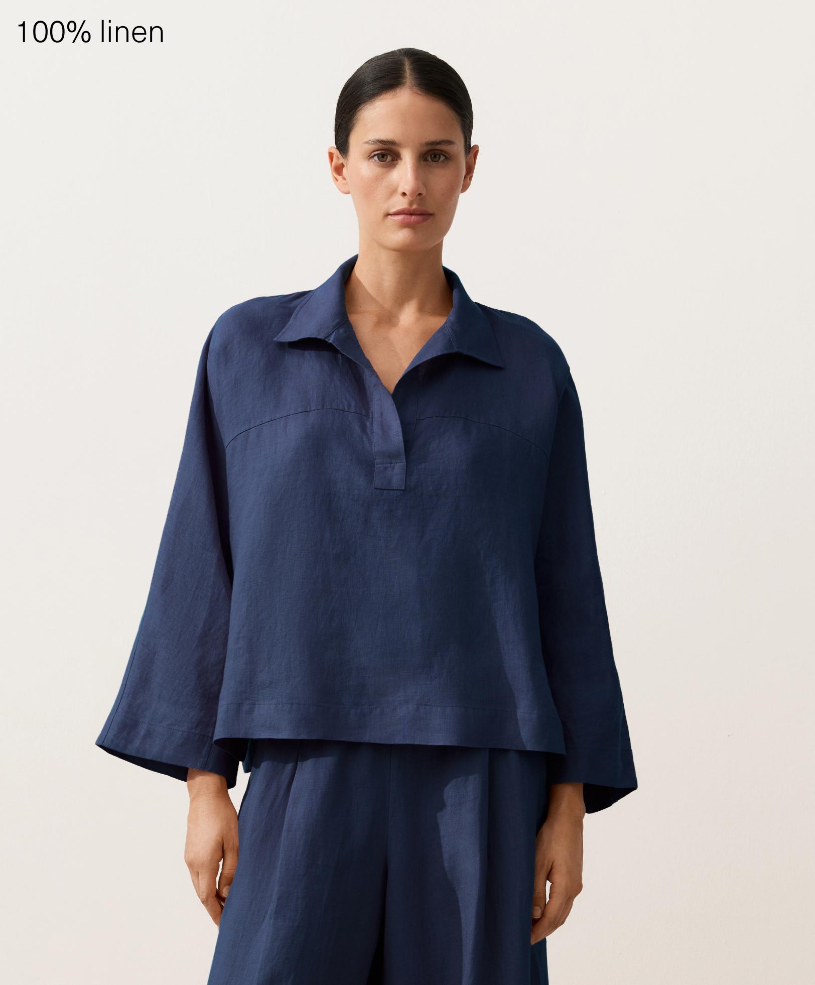 Сорочка поло oversize з довгими рукавами зі 100% льону