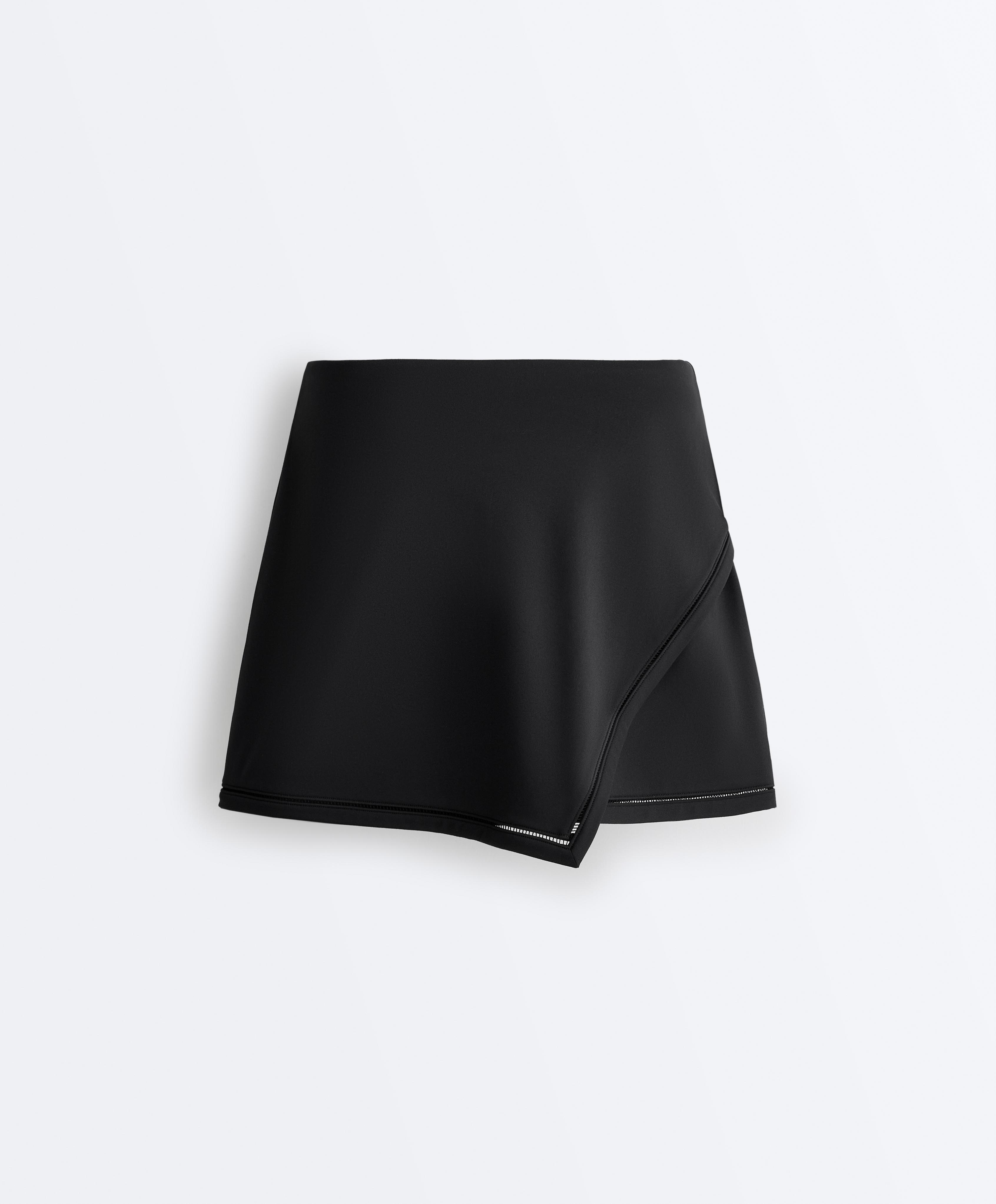Comfortlux crossover hemstitch skirt — BLACK