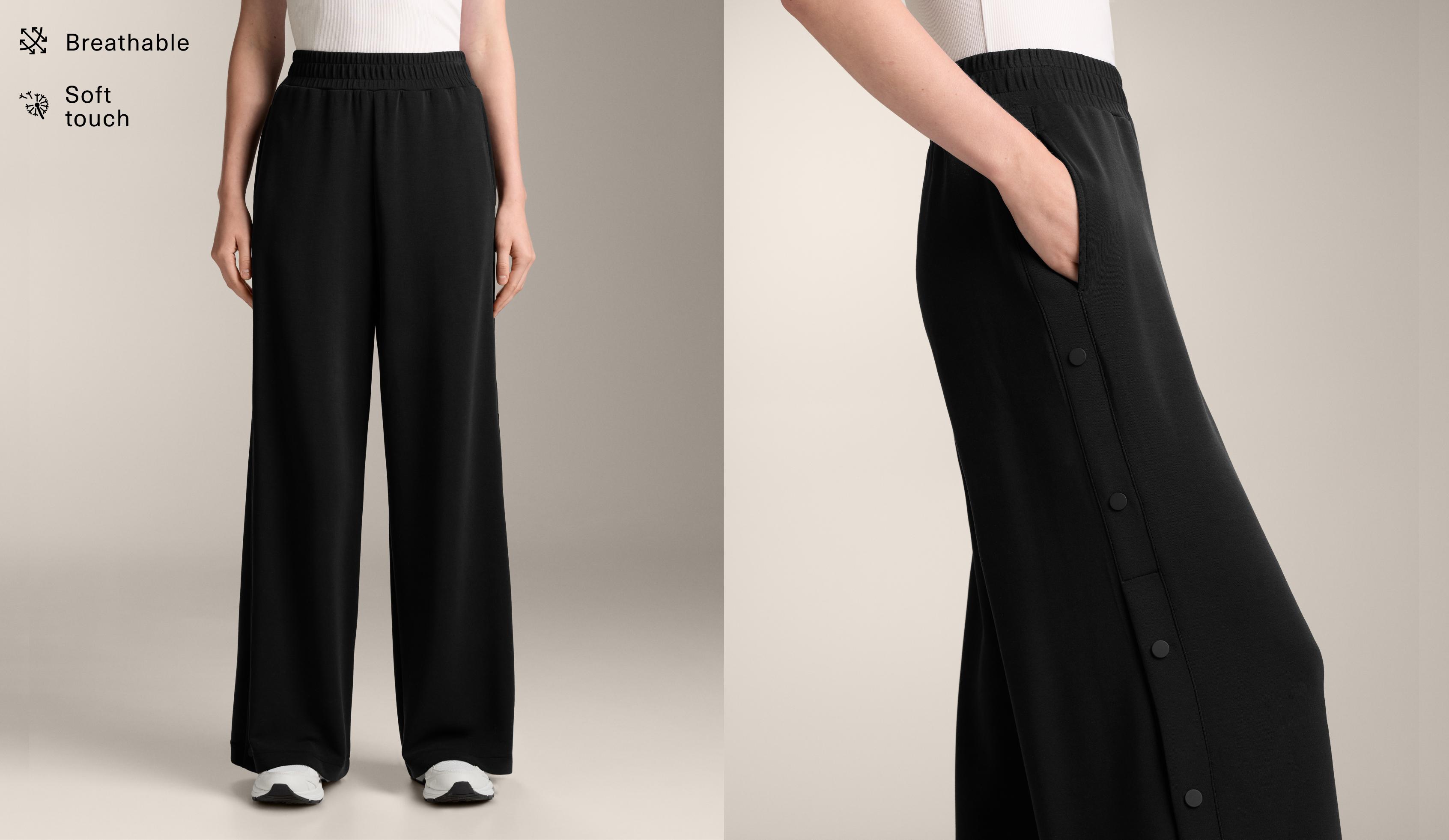 Wide leg straight button trousers with soft-feel modal
