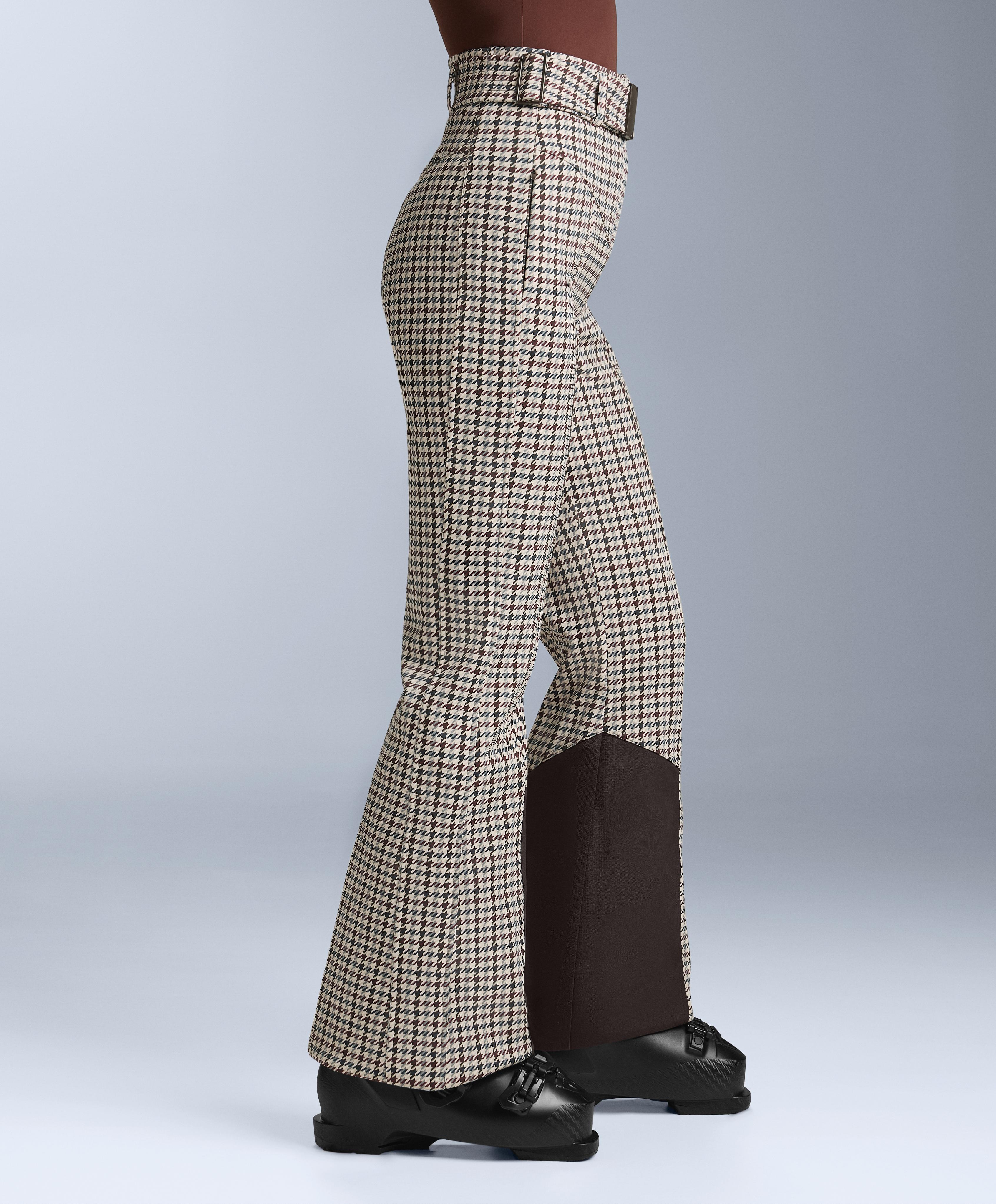 Water-resistant printed high-rise flare stretch SKI trousers — PALE MINK