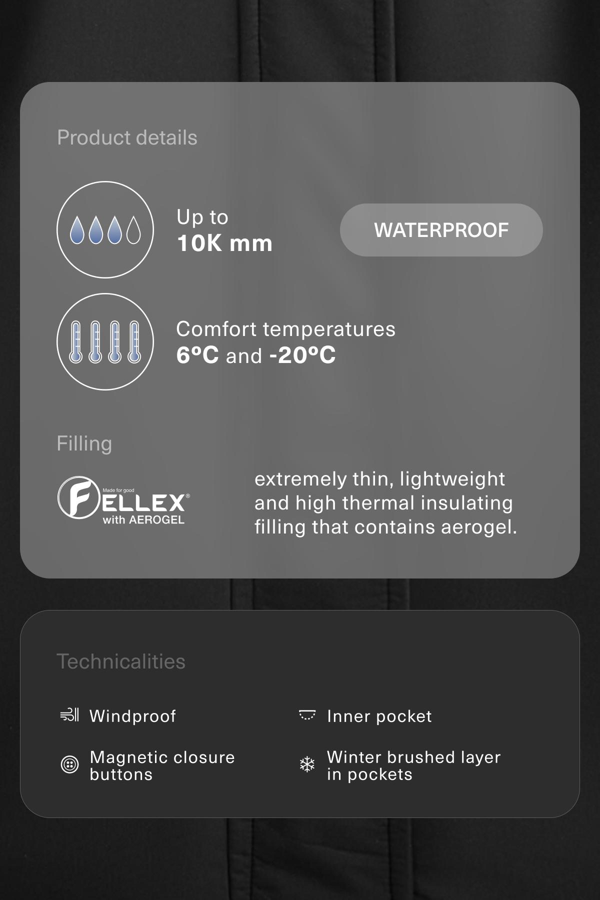 FELLEX® AEROGEL 10K waterproof long padded jacket — BLACK