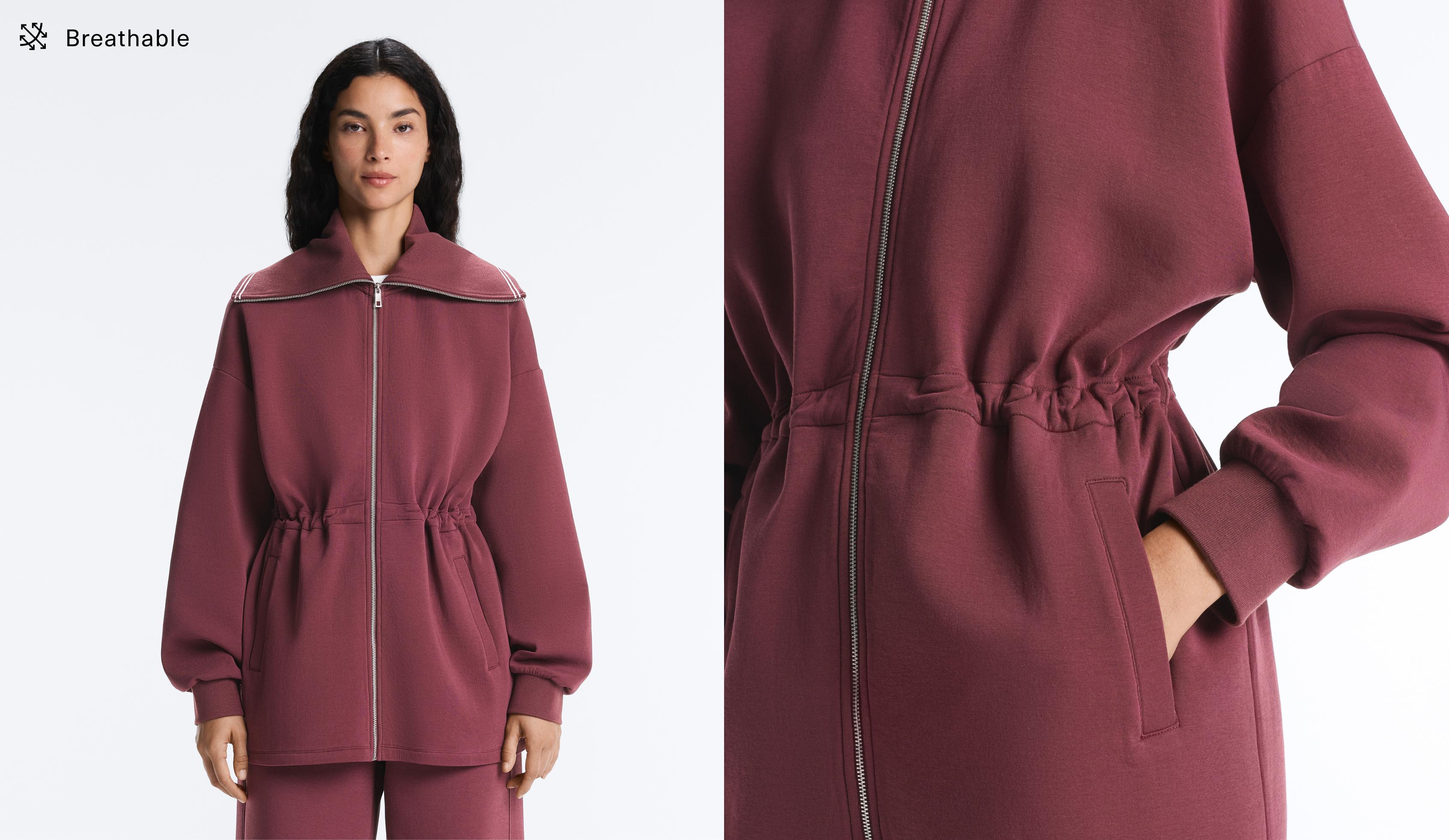 Veste longue col montant mélange coton Veste longue col montant mélange coton