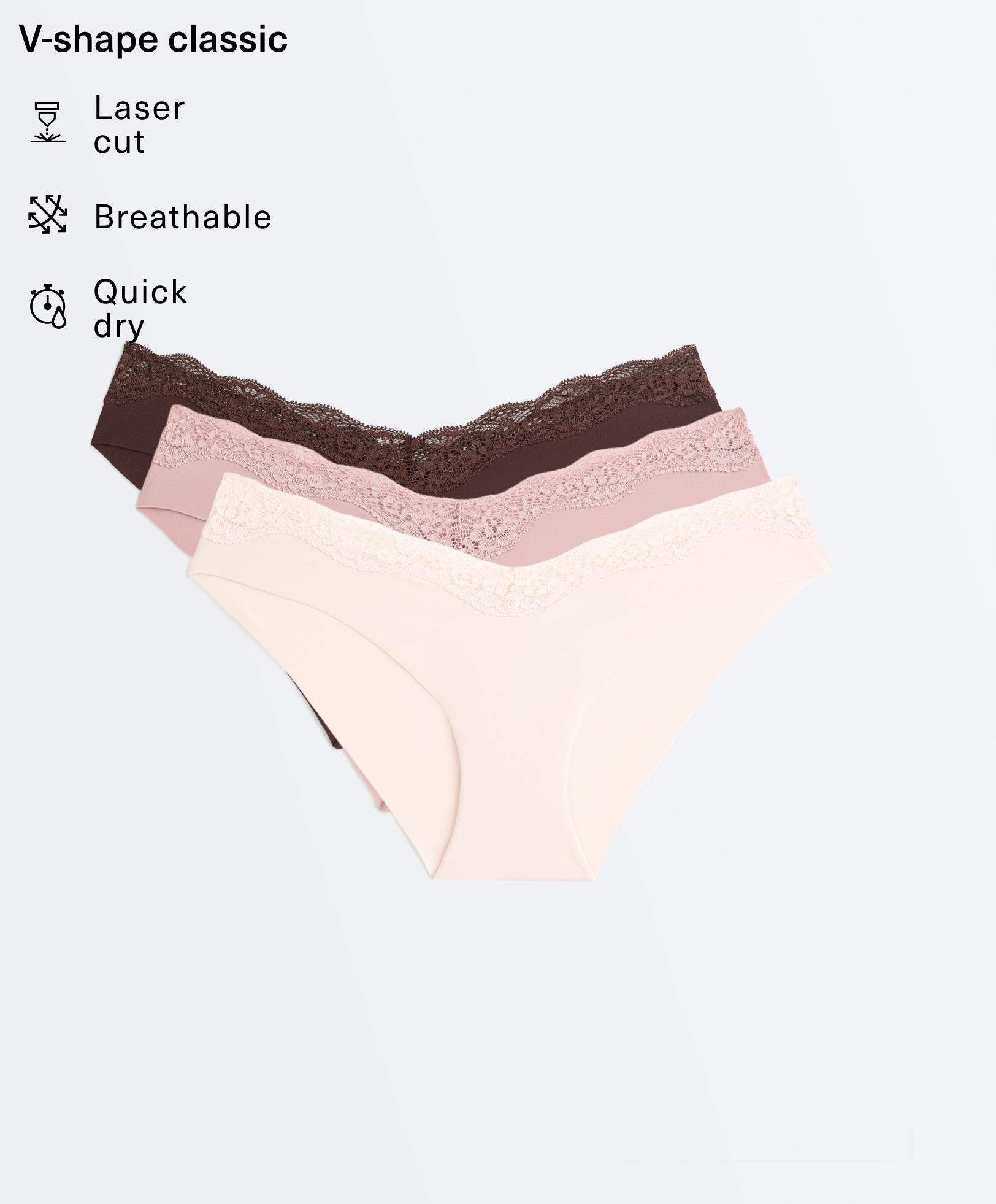 3 laser-cut lace and polyamide blend classic briefs — CHOCOLATE