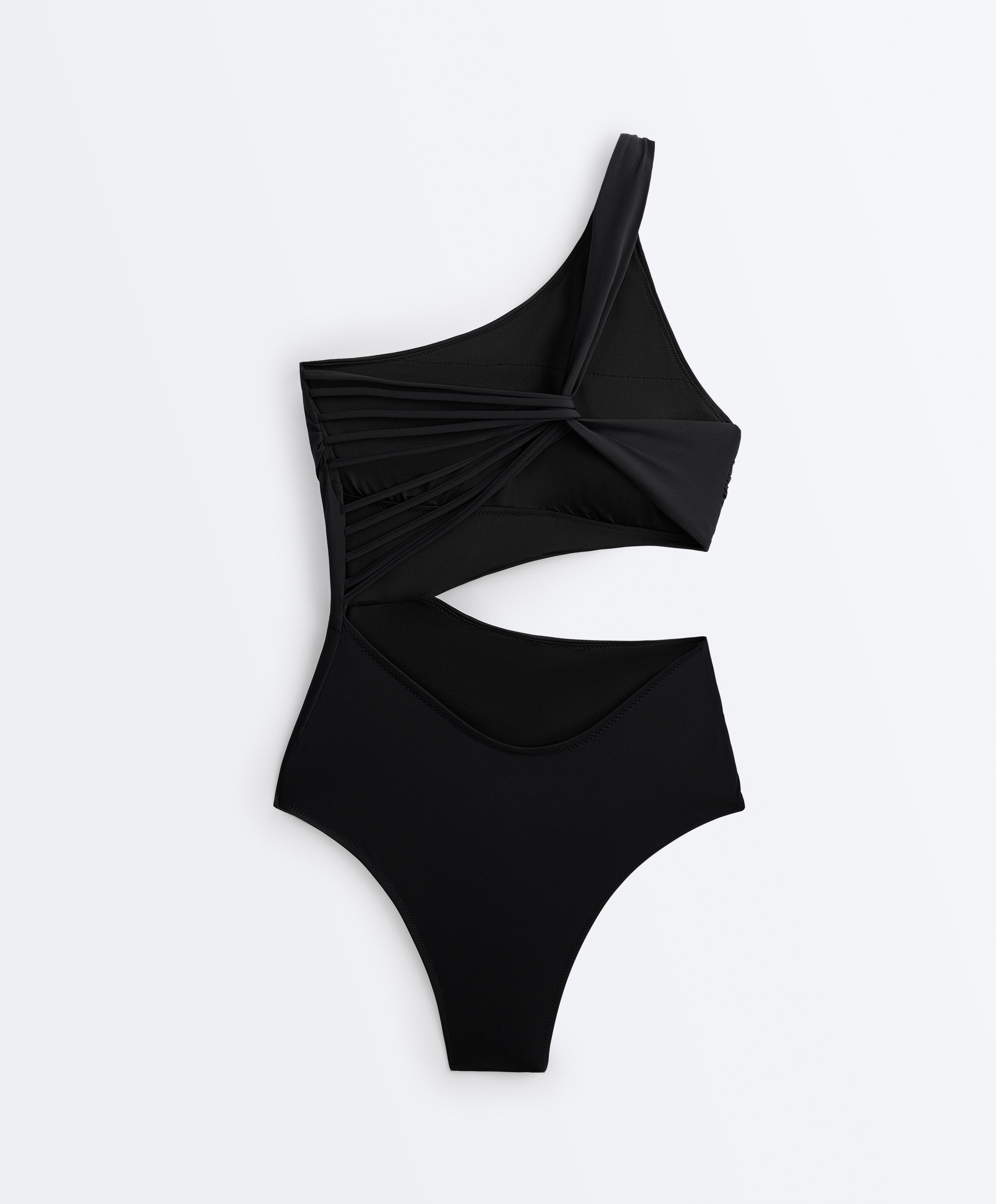 Asymmetric strap trikini — BLACK