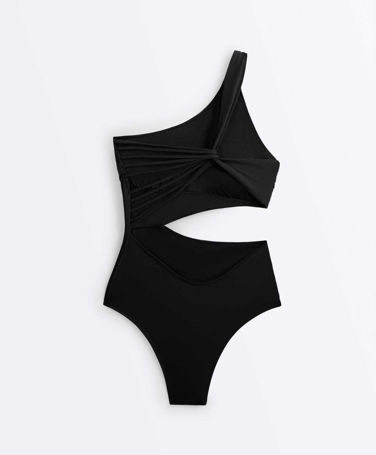 Asymmetric strap trikini — BLACK