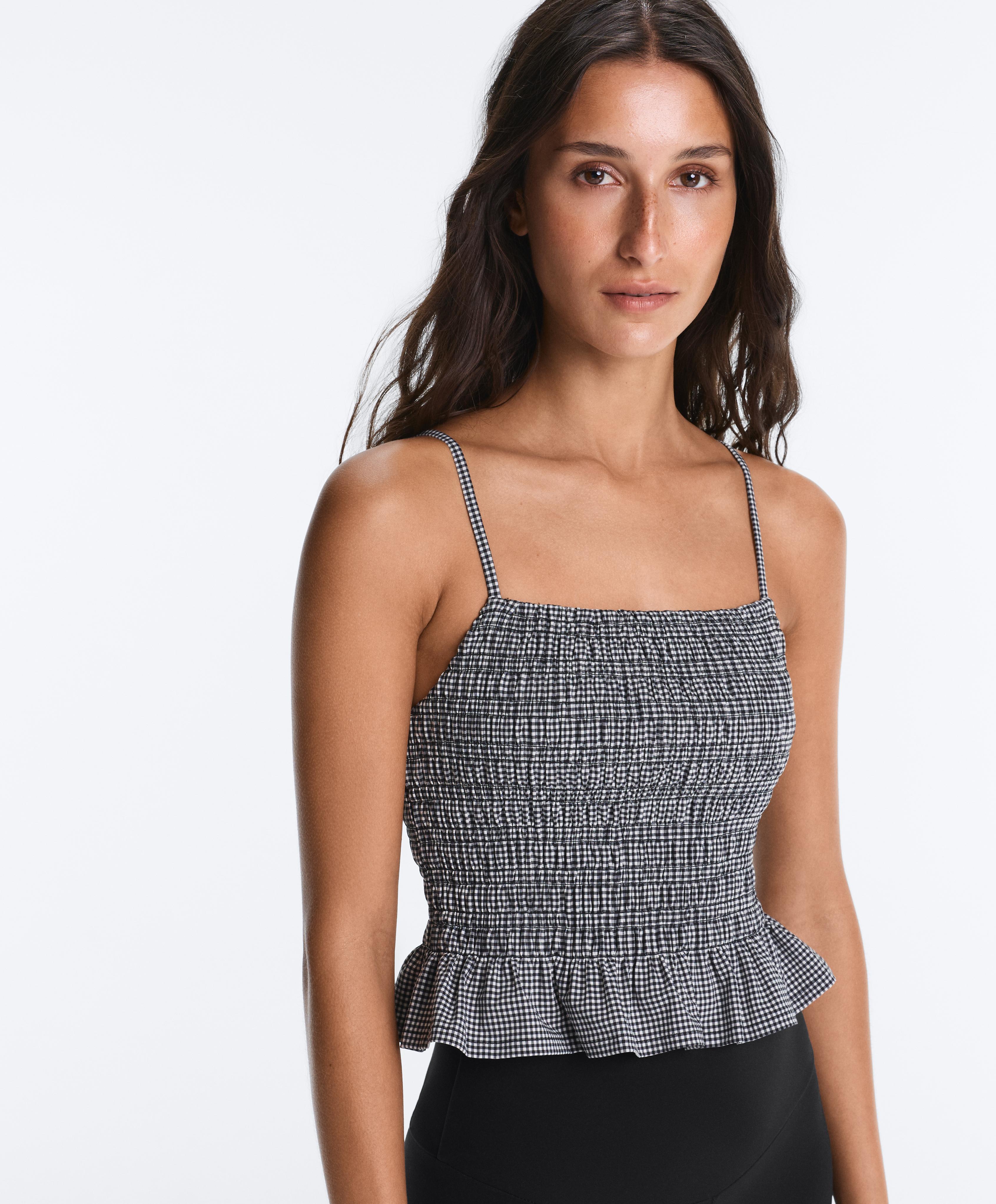 Comfortlux gingham smock tank top — BLACK