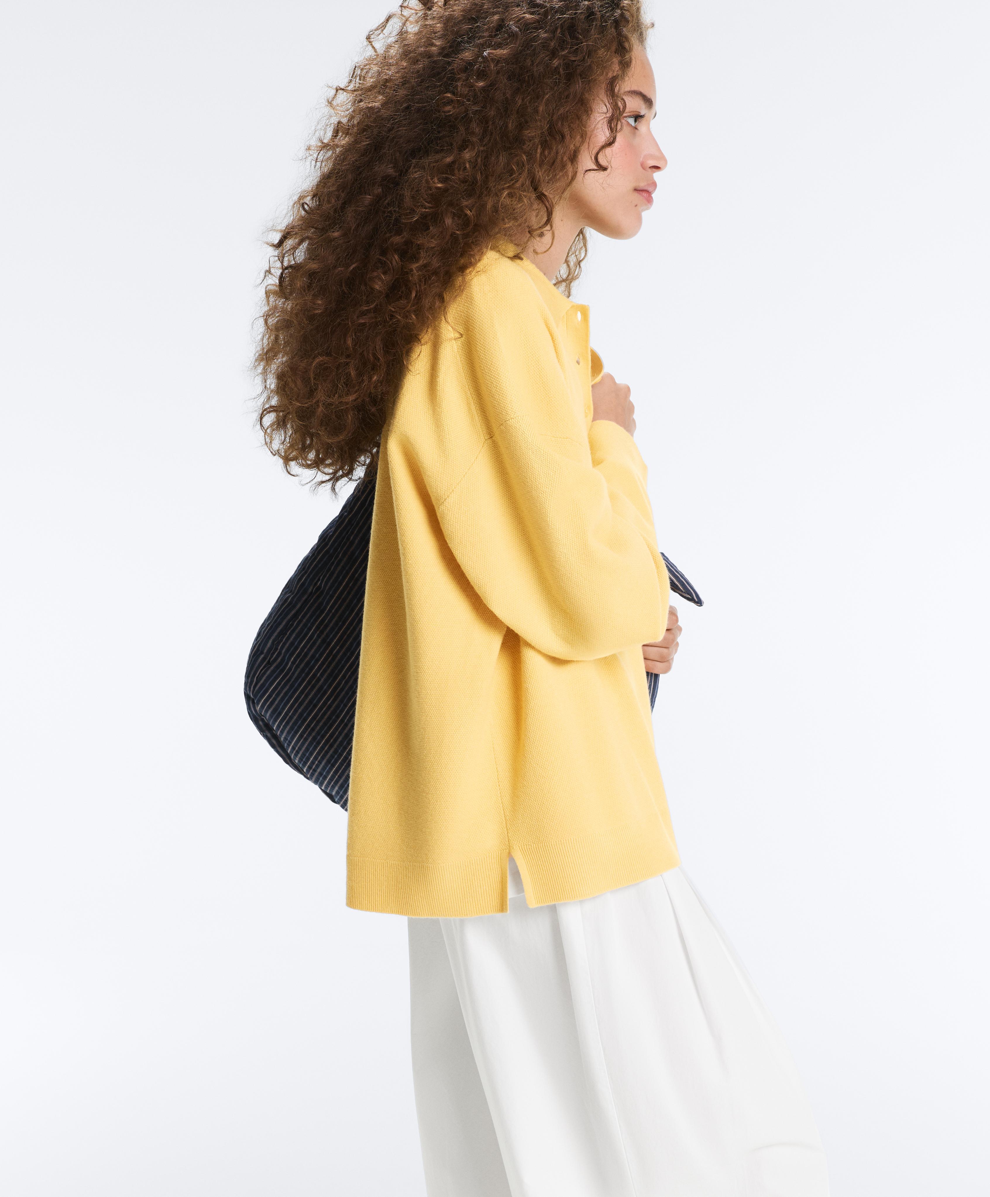 Button-up knit polo shirt — MID-YELLOW