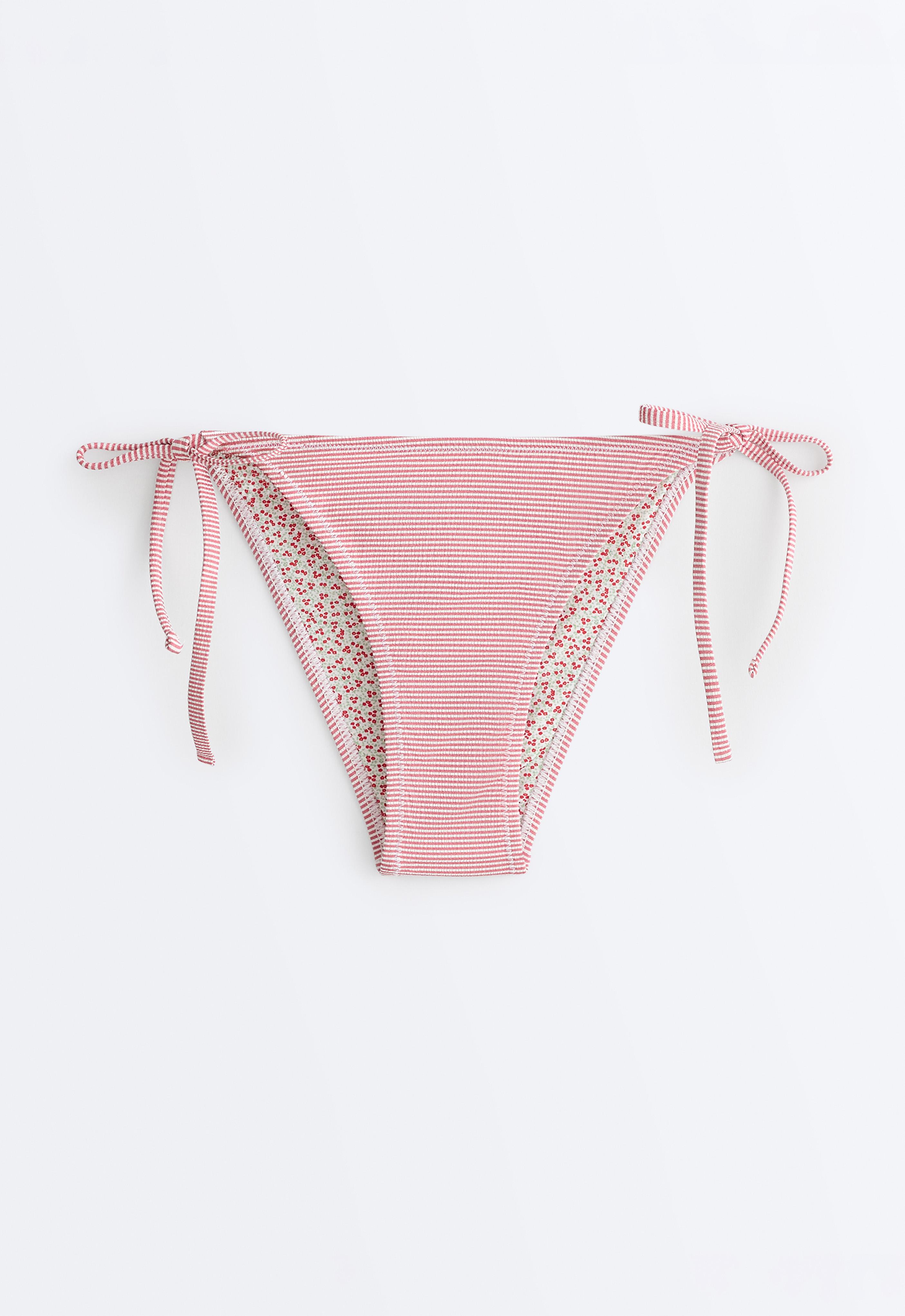 Stripe medium-coverage bikini briefs with ties — RED