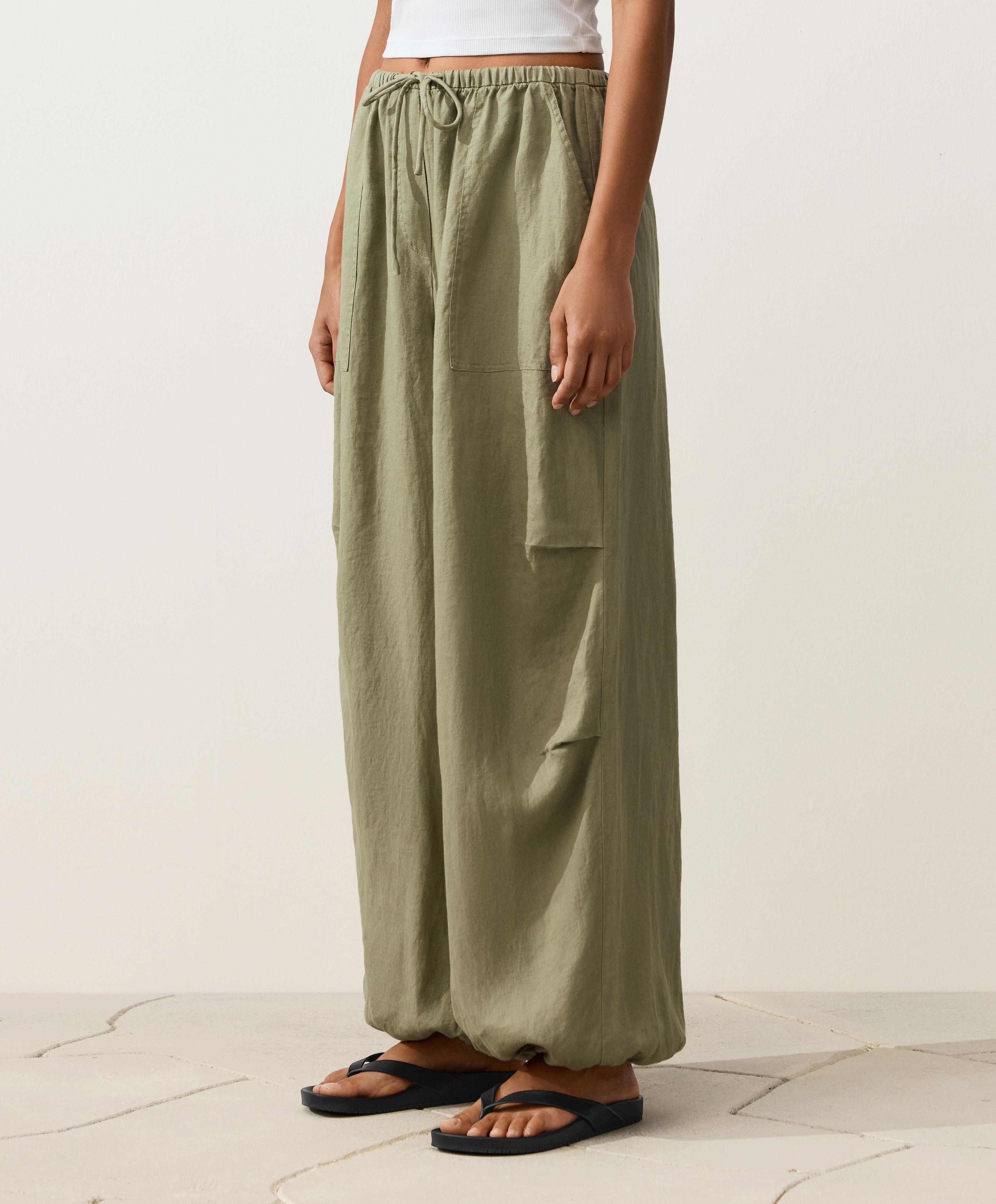 100% linen cargo bloomer trousers — YELLOW GREEN