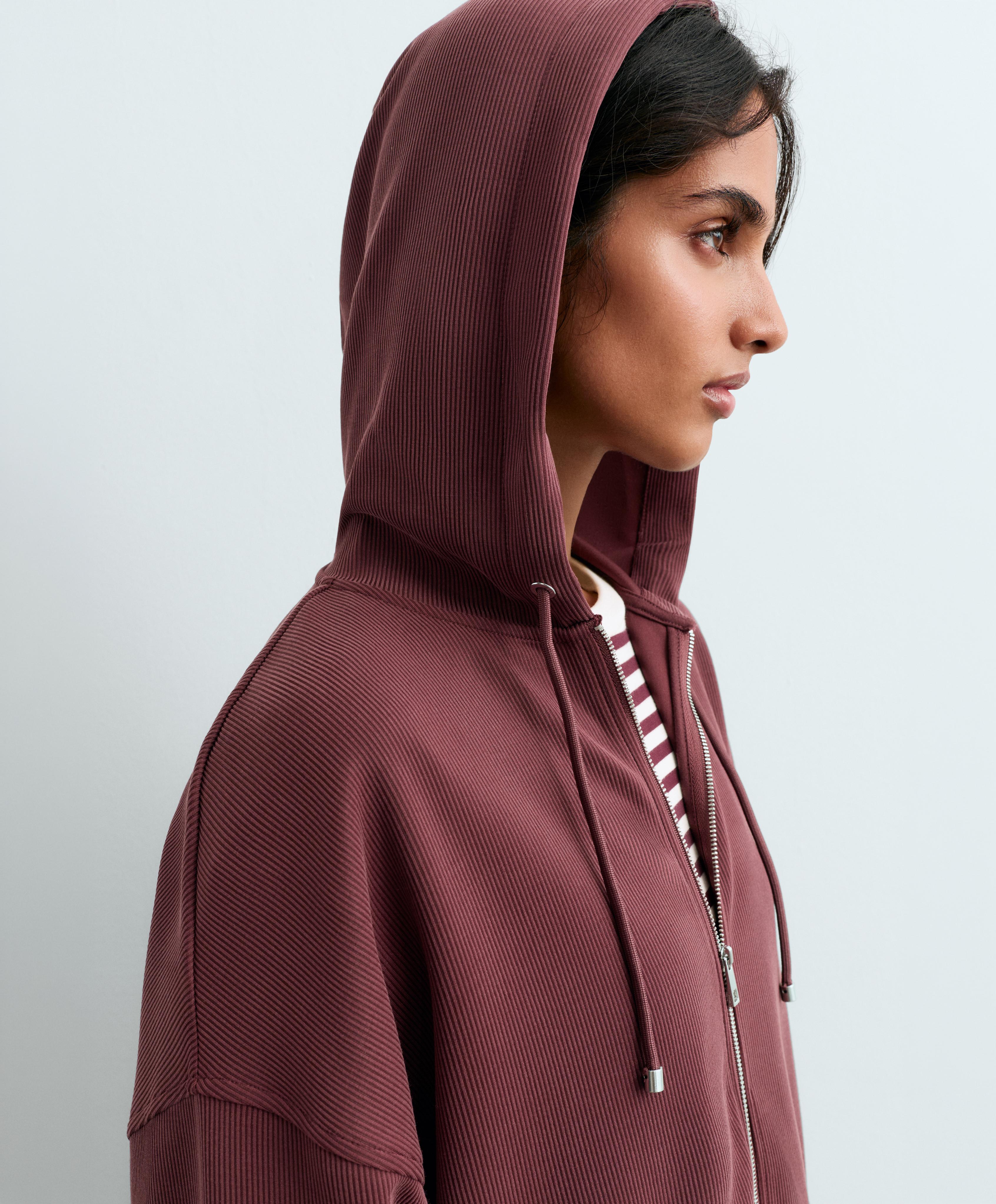 Oversize rib jacket with soft-touch modal — BURGUNDY