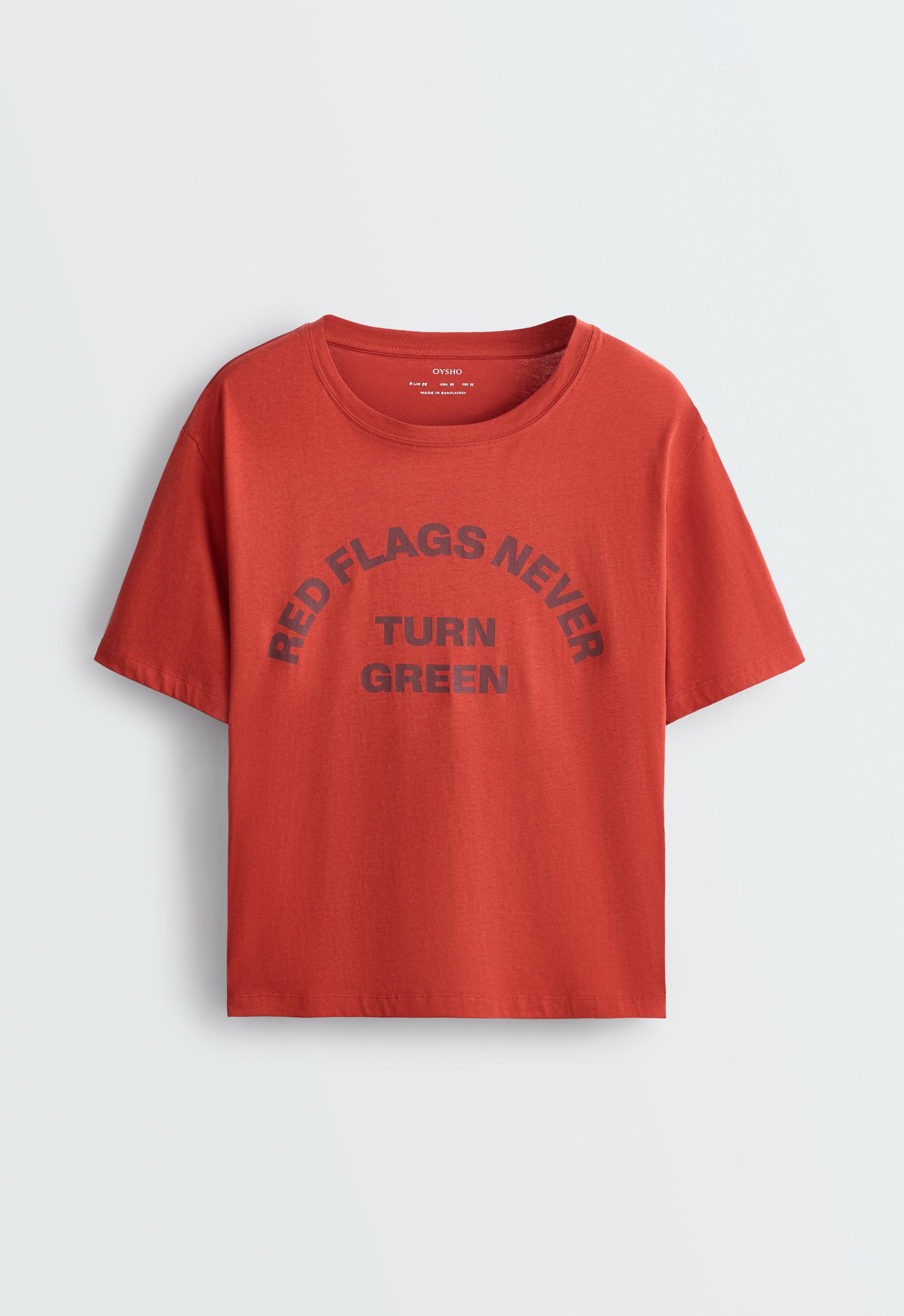 Boxy cotton blend slogan T-shirt — BURNT ORANGE