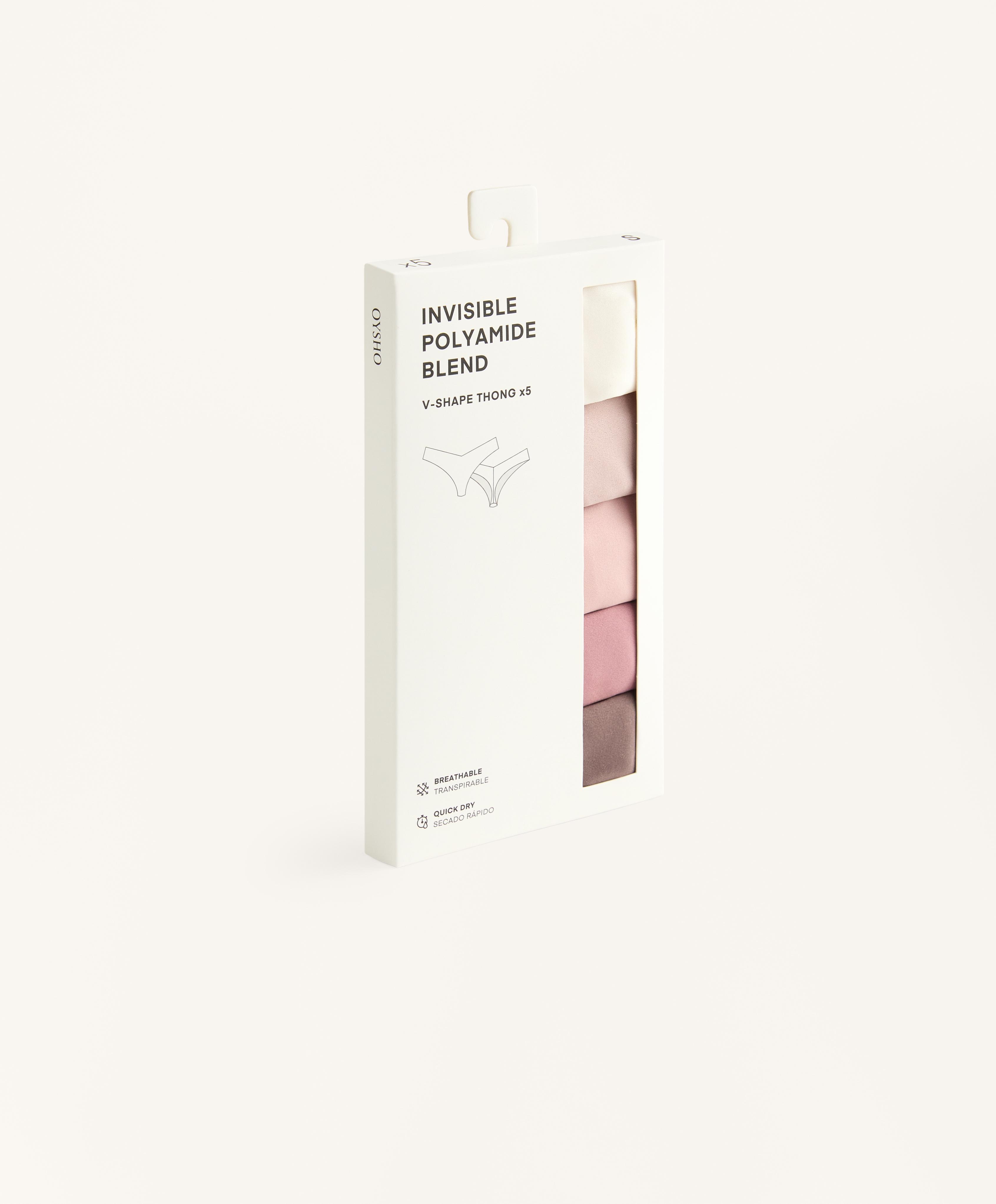 5 tangas en mélange de polyamide invisible coupe en V