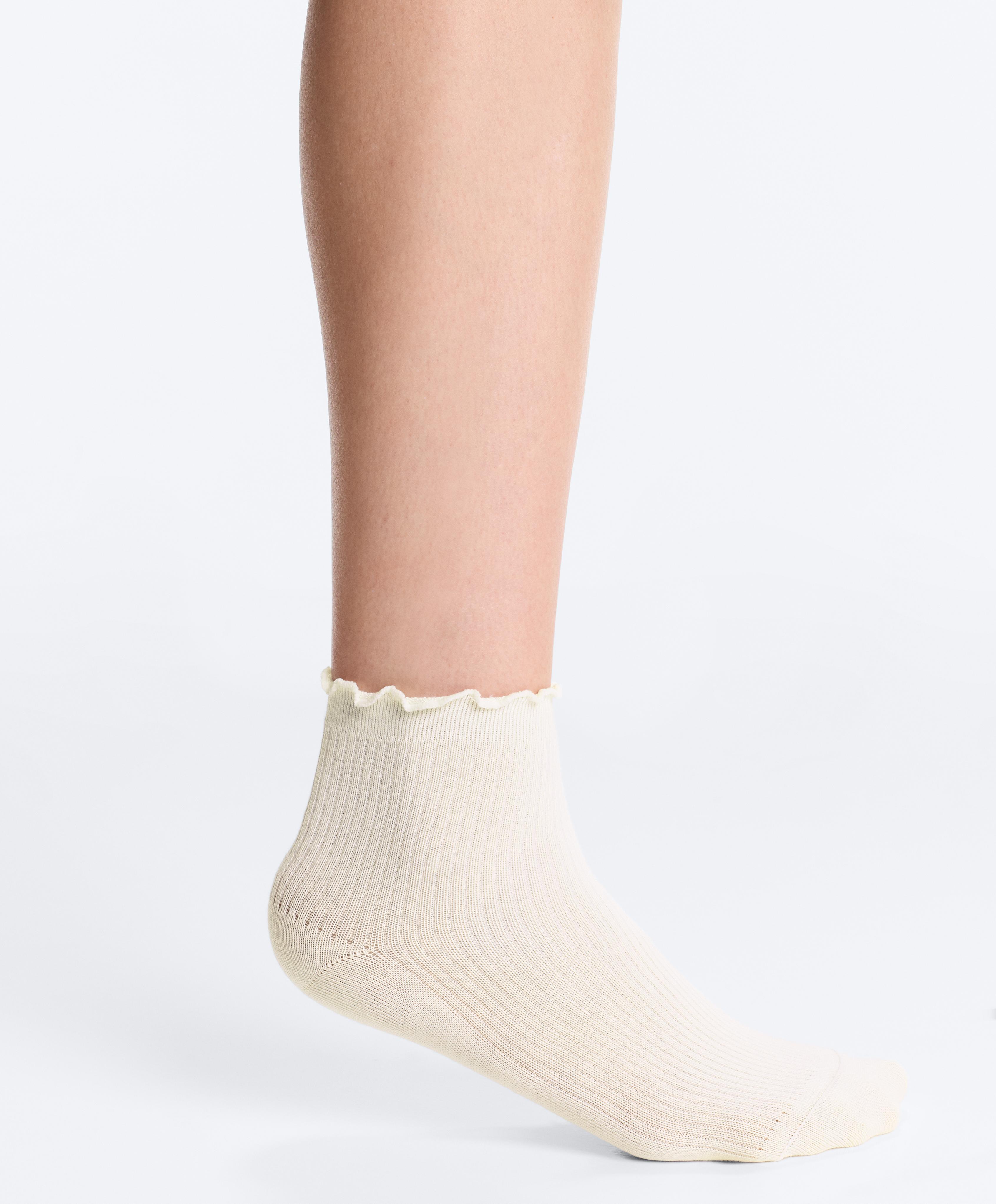 3 pairs of cotton blend quarter socks with curled edge — CHOCOLATE      
