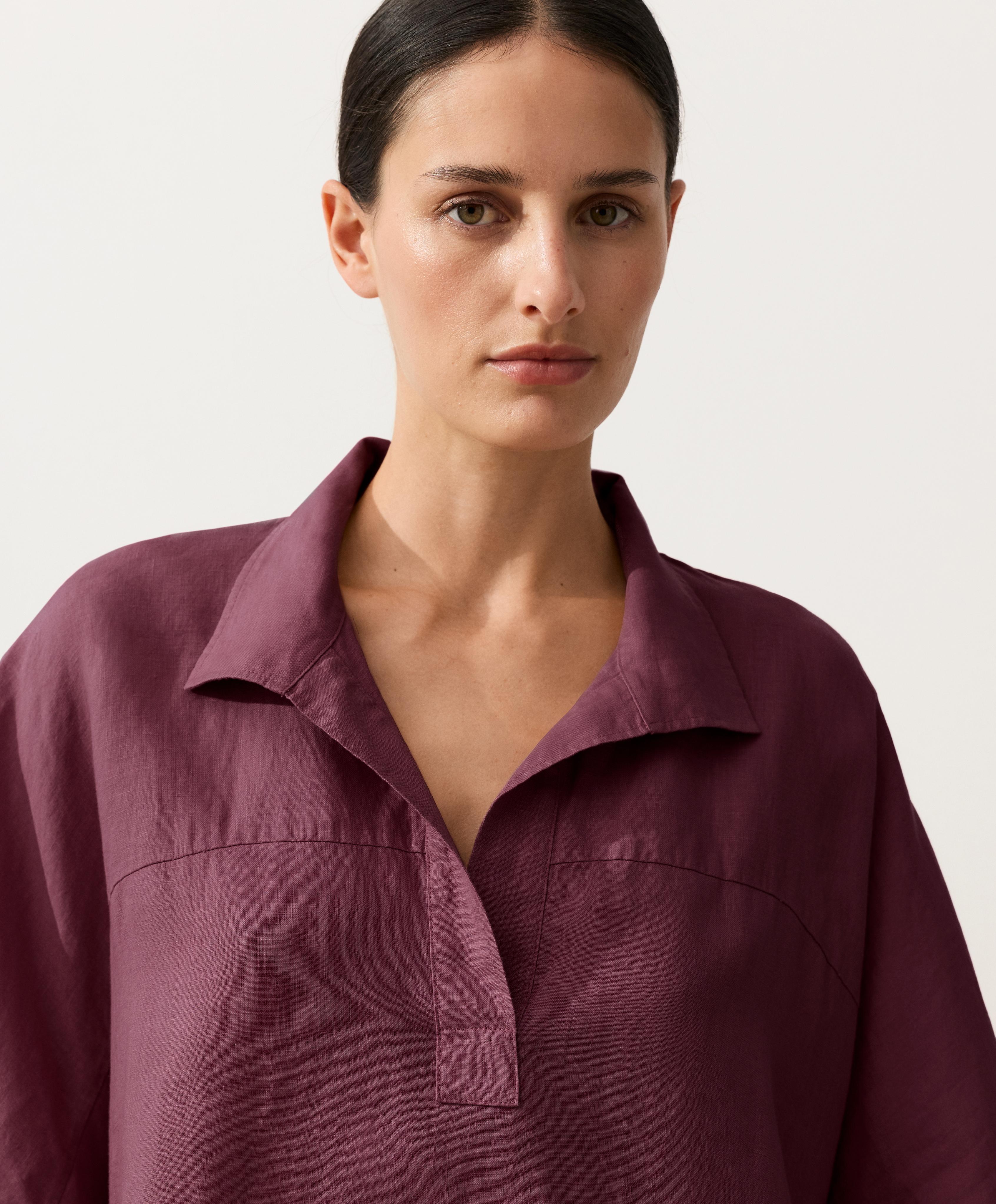 Oversize 100% linen polo shirt — CHERRY