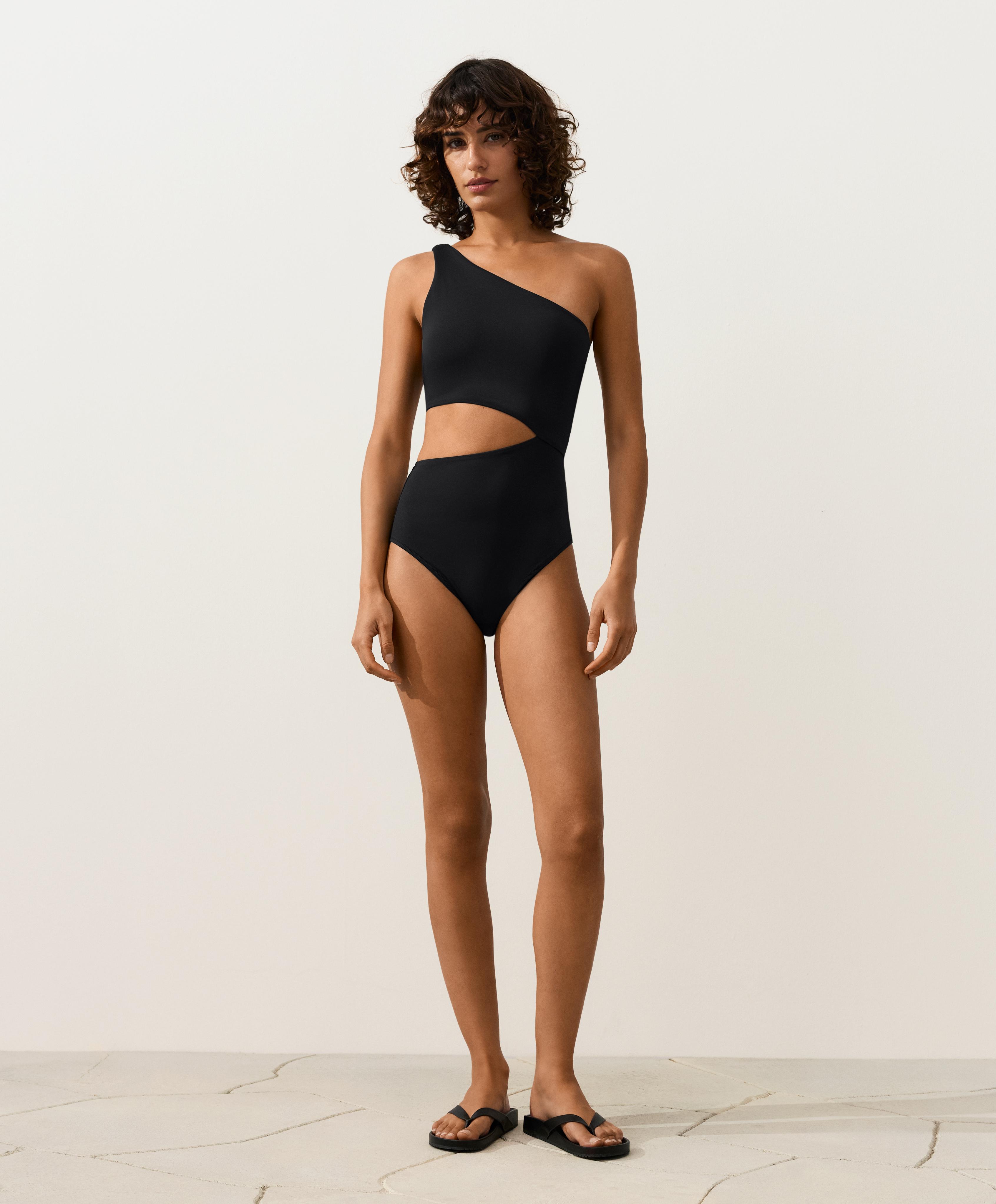 Asymmetric strap trikini — BLACK