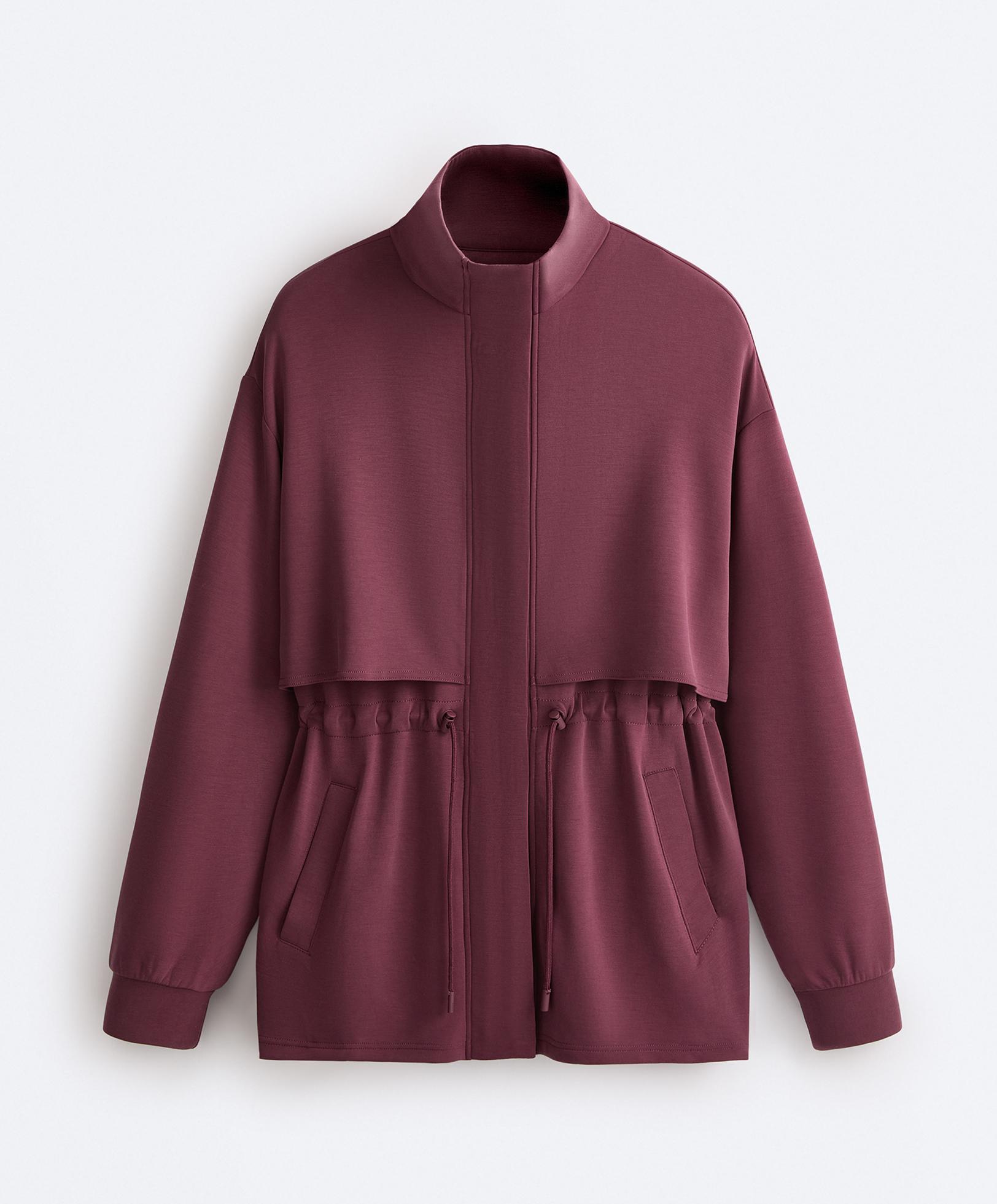 Long soft-touch jacket with modal and pockets — CHERRY