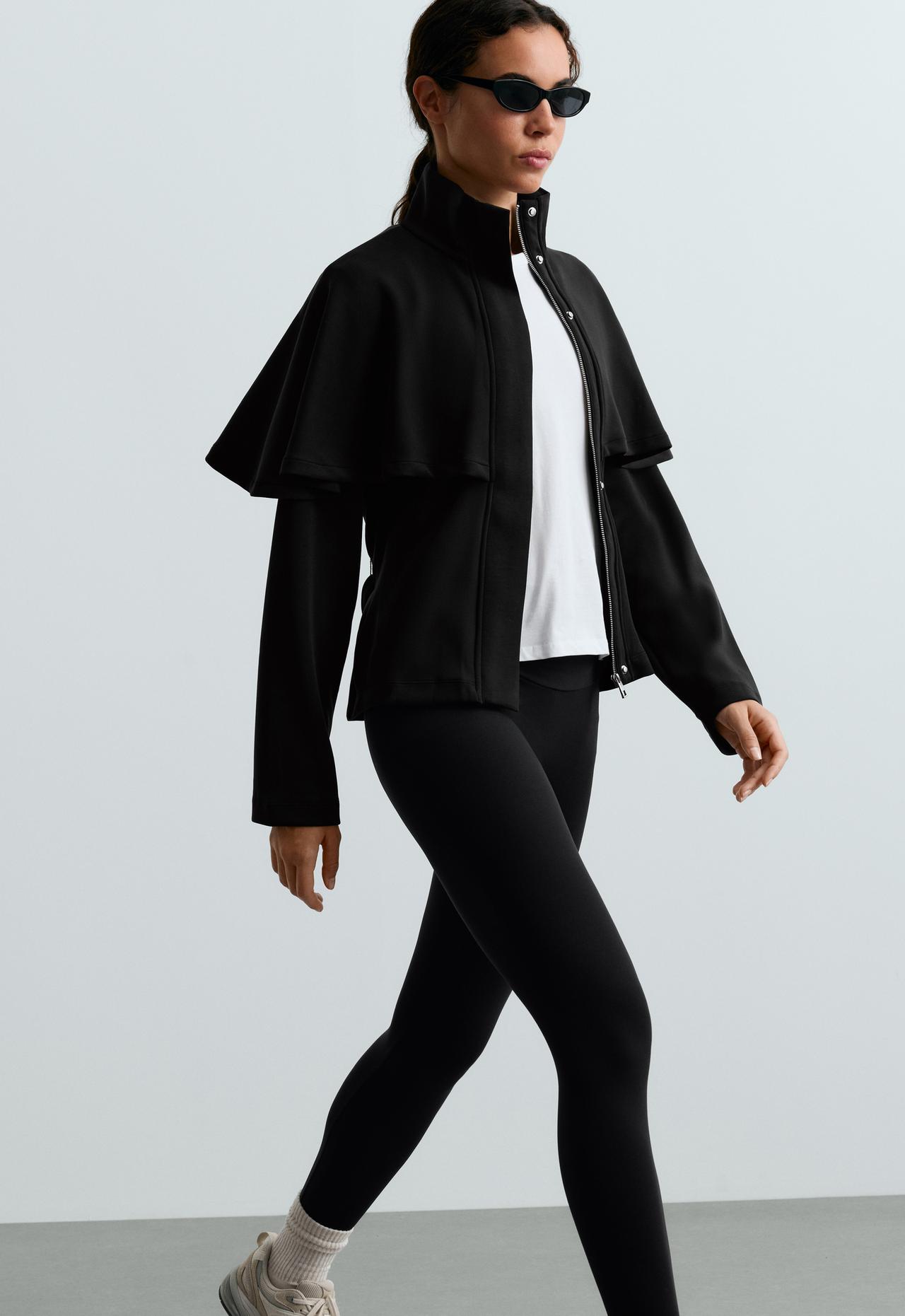 Jacket with cape detail and modal — BLACK