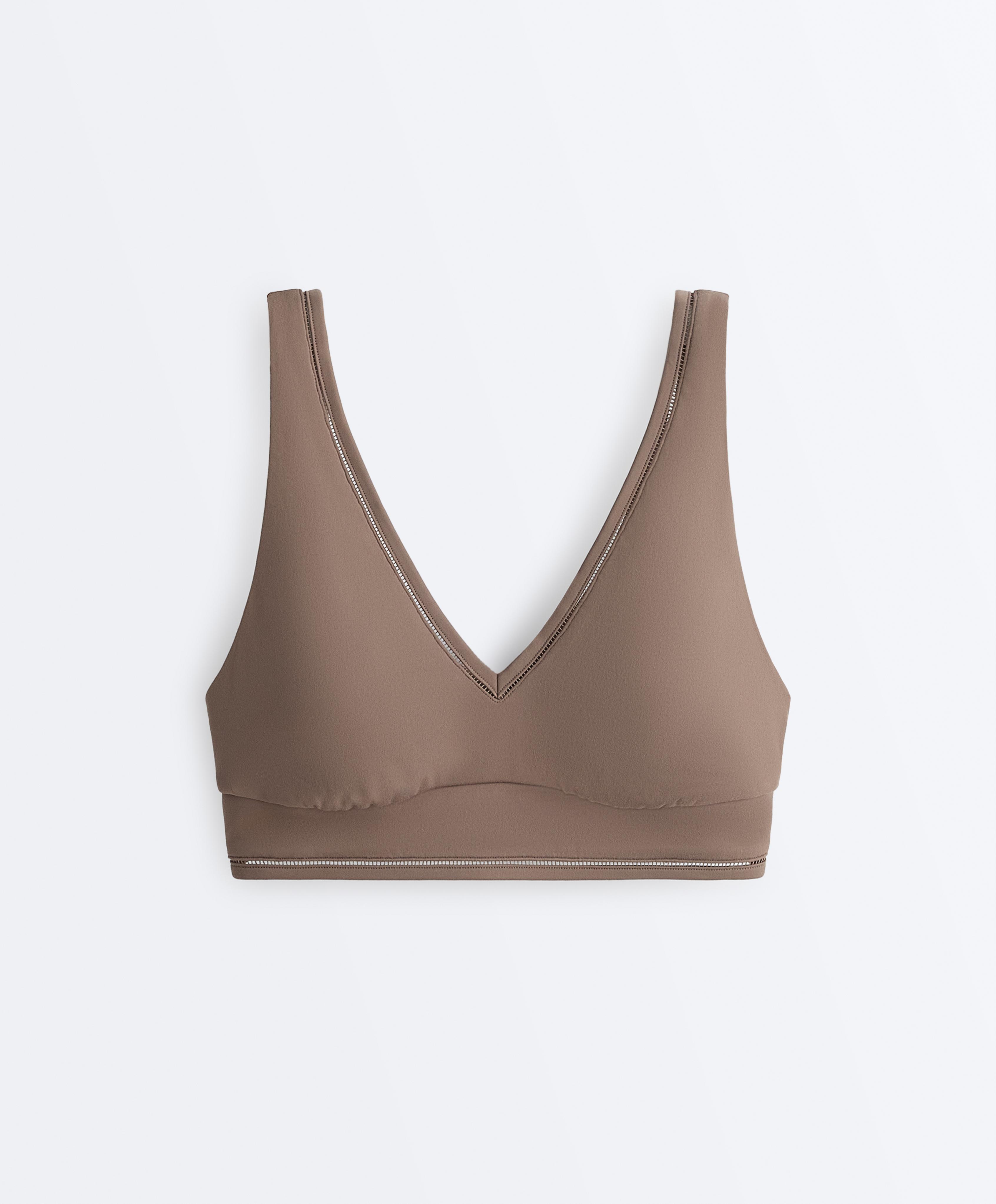 Comfortlux medium-support hemstitch sports bra — MINK