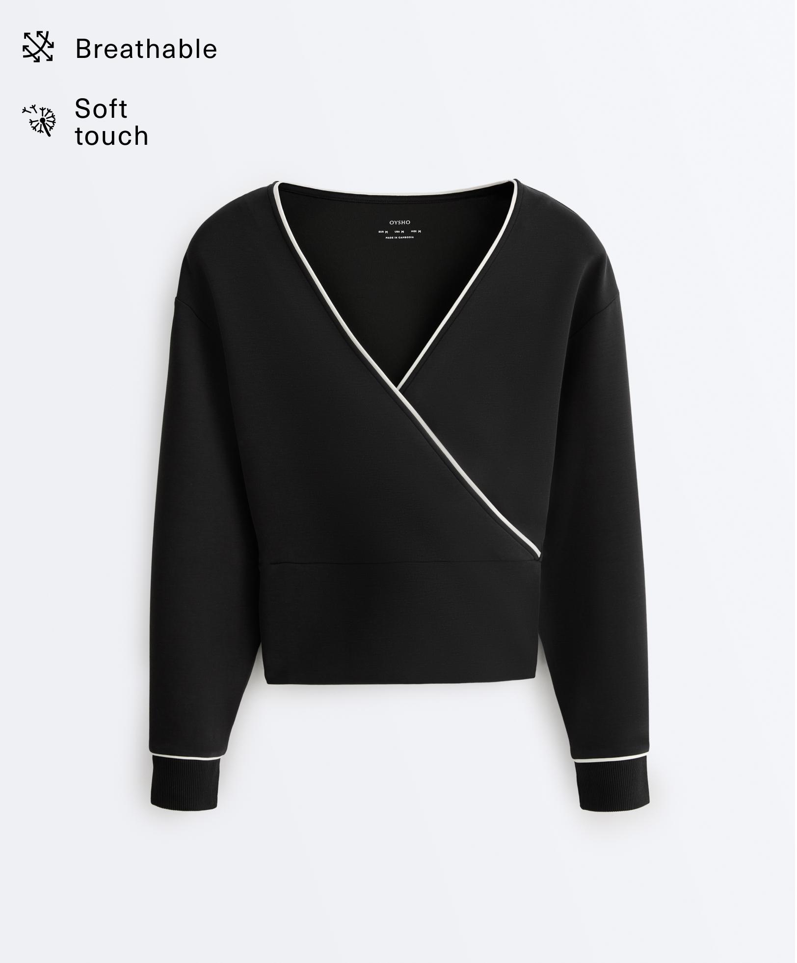 Wrap sweatshirt with contrast piping and modal Wrap sweatshirt with contrast piping and modal
