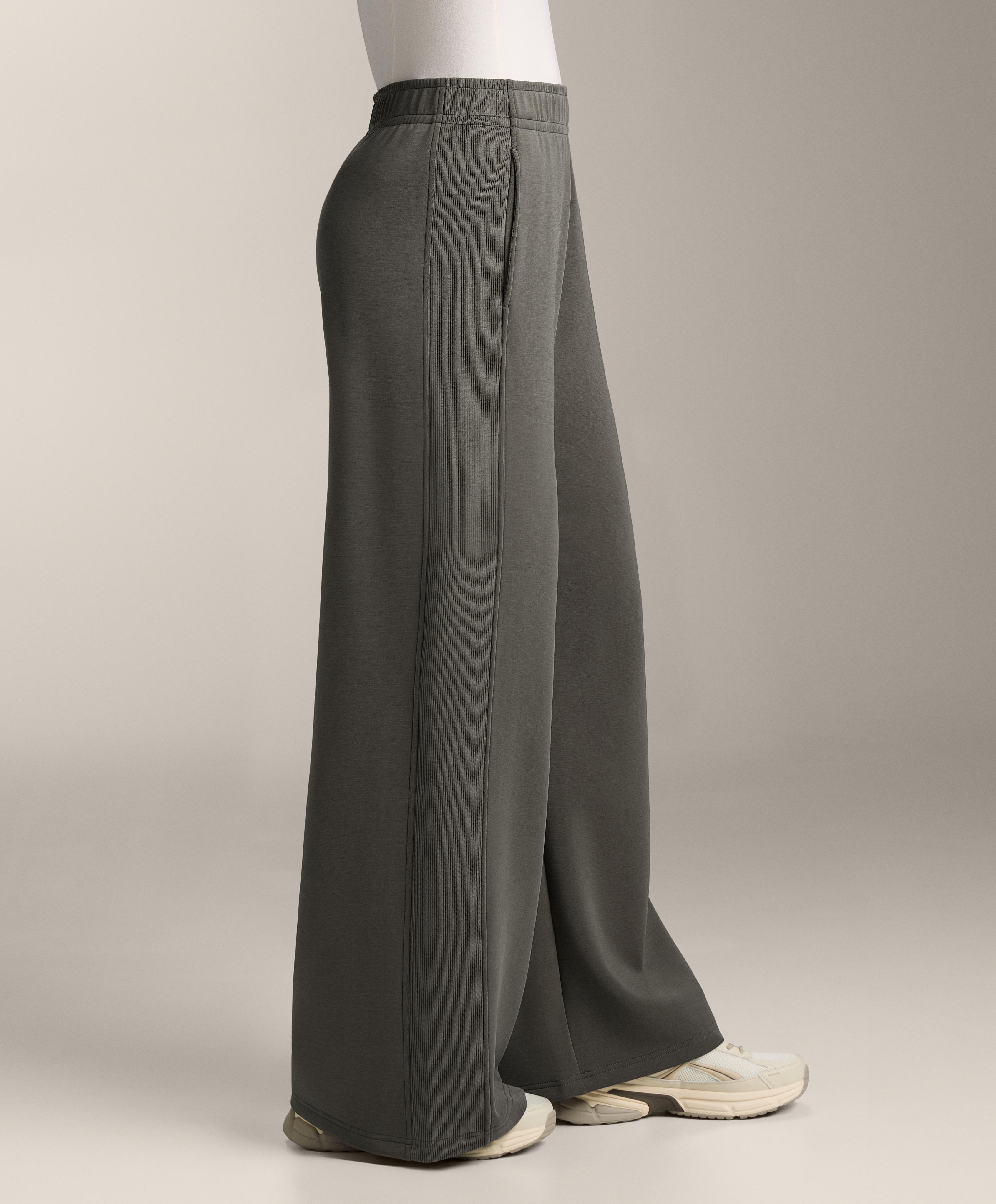 Wide-leg straight trousers with side rib and brushed modal — CHARCOAL GREY