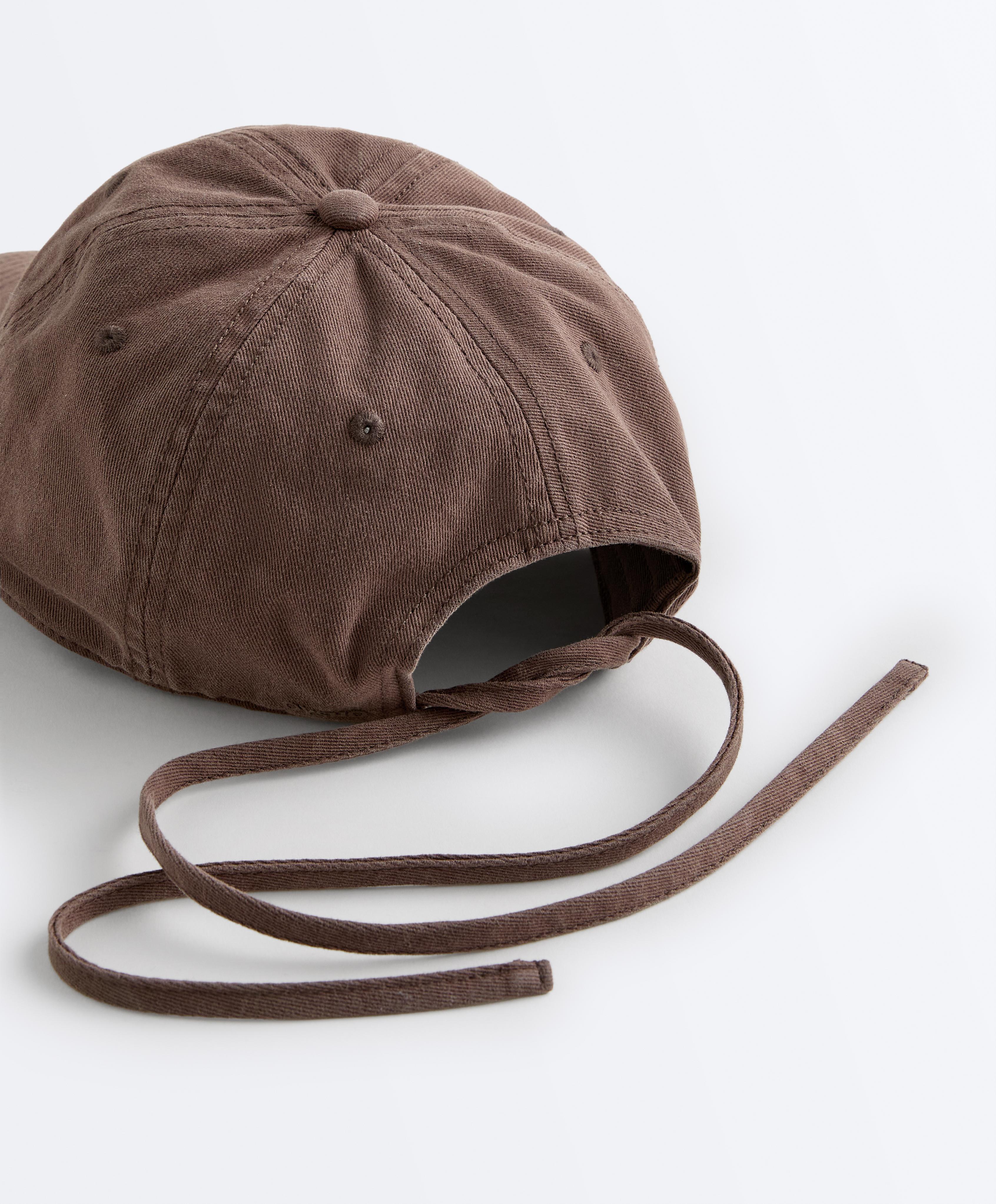 Washed-effect 100% cotton cap with tie — BROWN