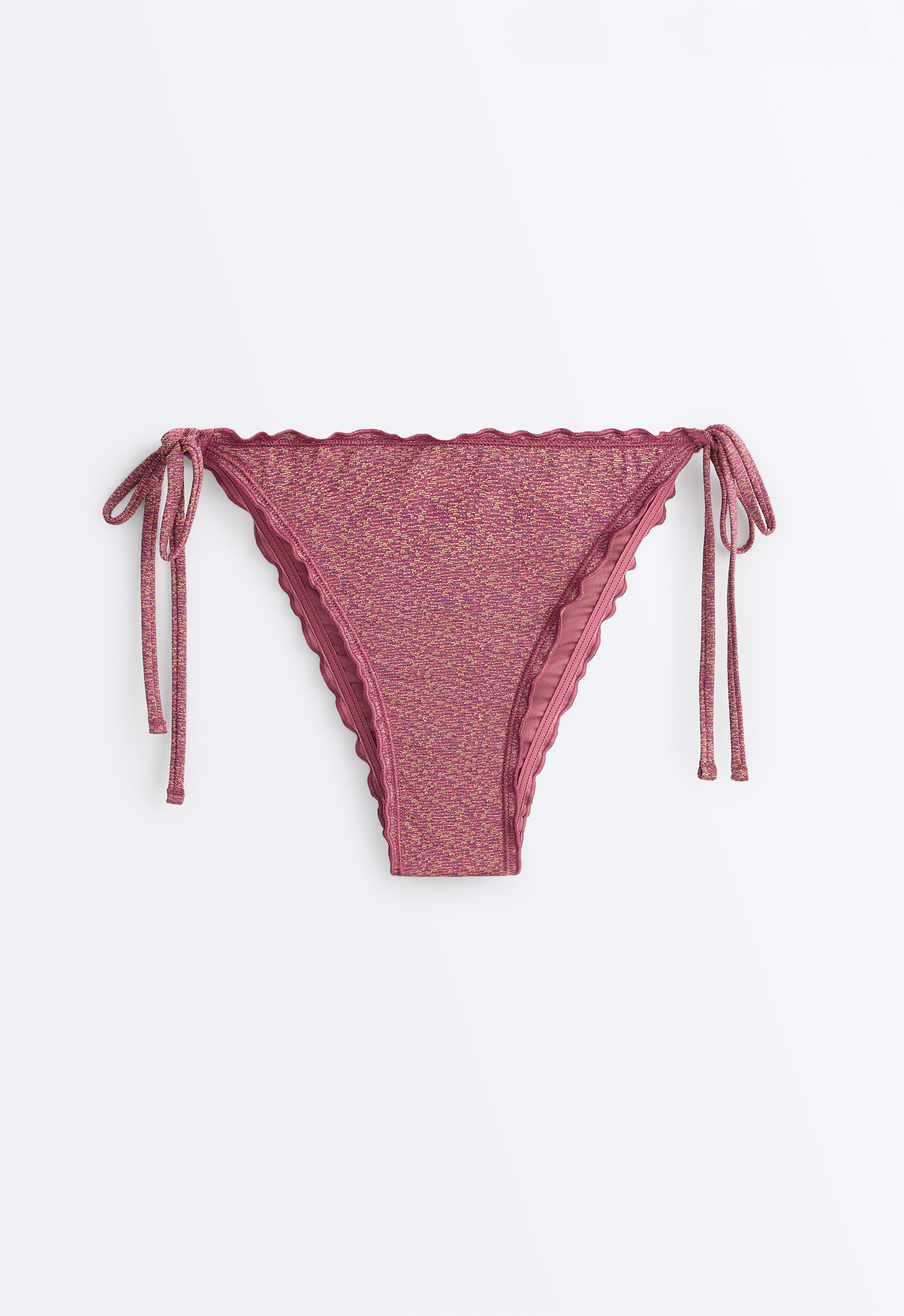 Metallic thread medium-coverage tie bikini briefs — DARK PINK
