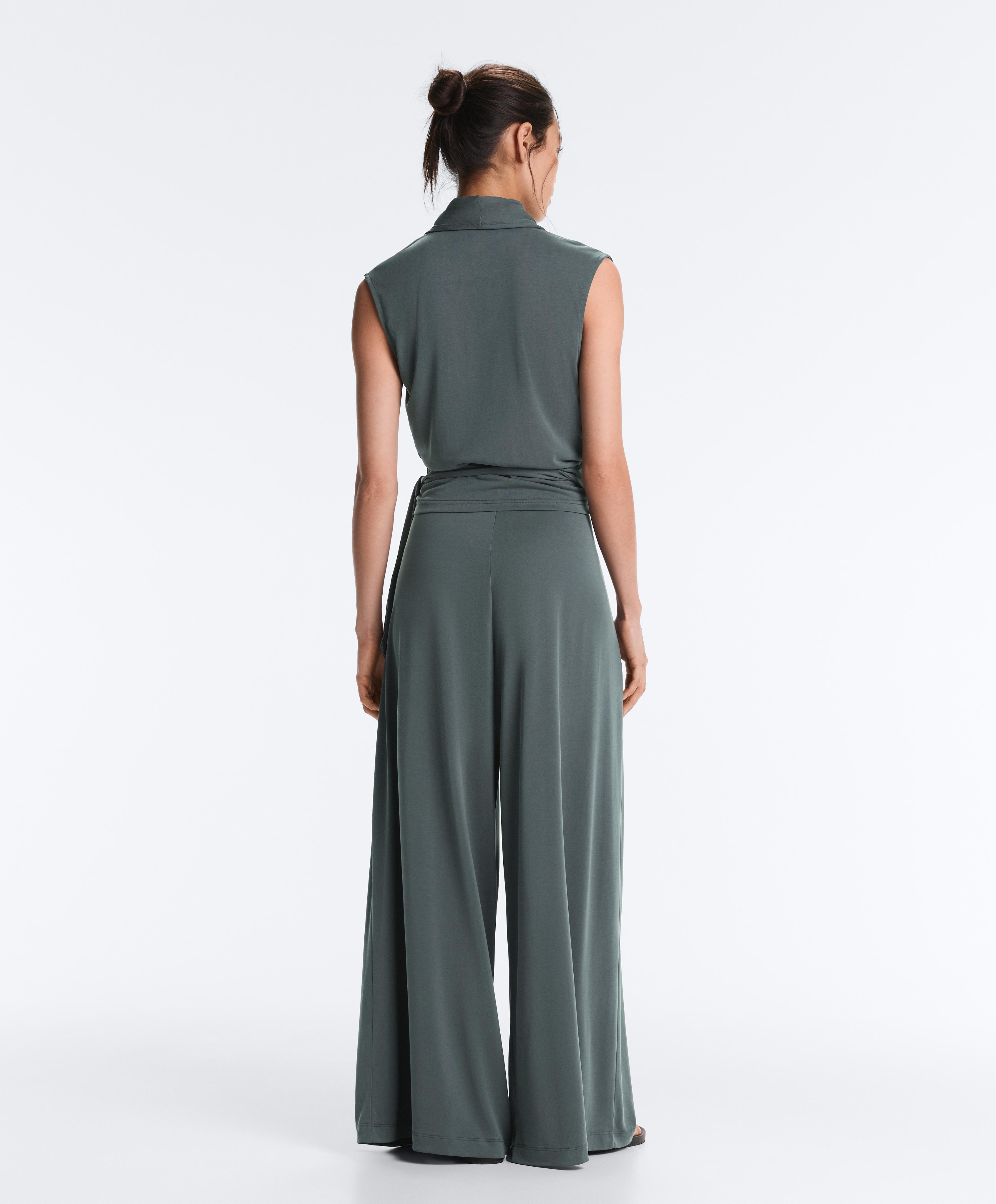 Modal blend sleeveless crossover T-shirt — STEEL GREY