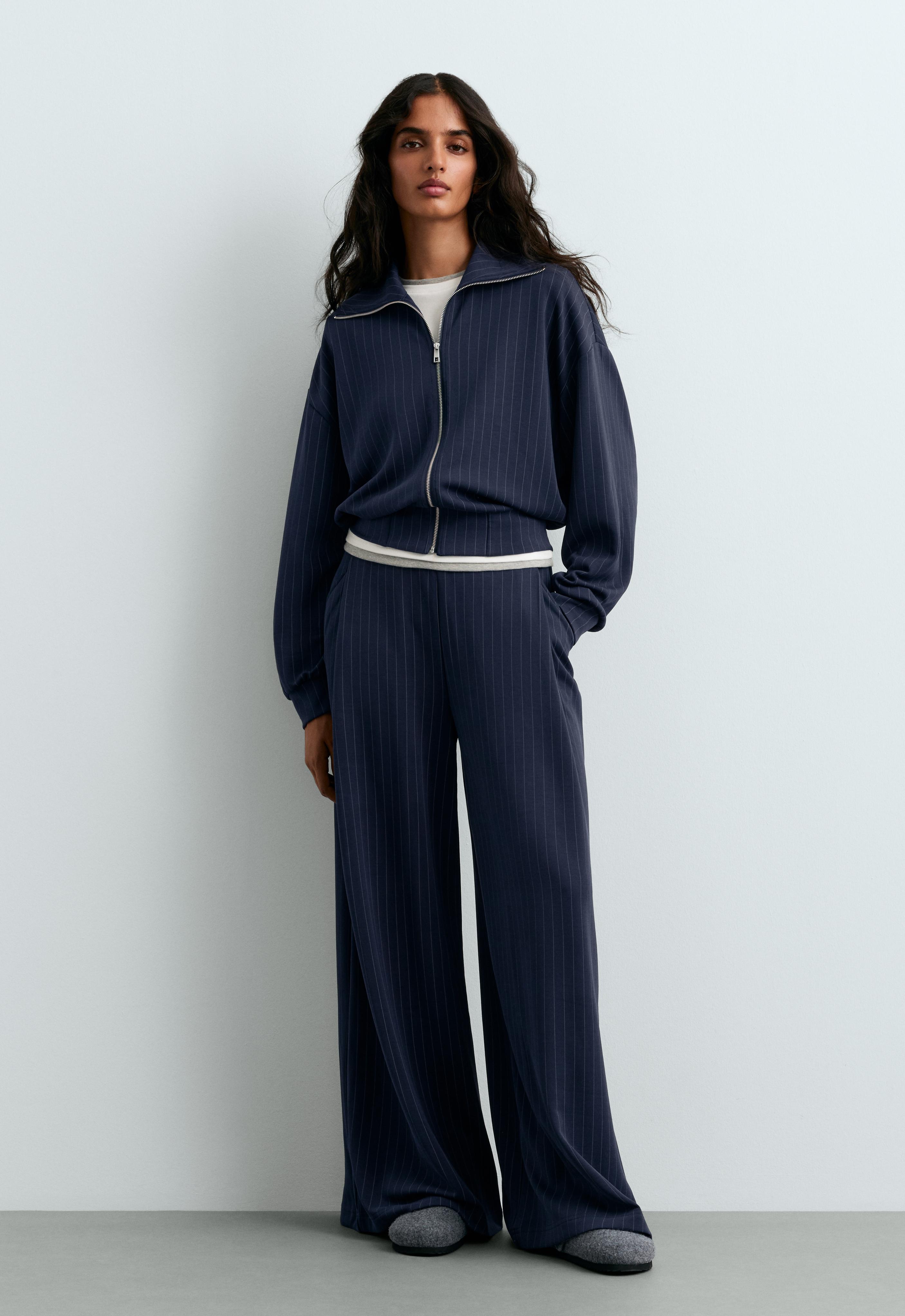 Pinstripe boxy jacket with modal