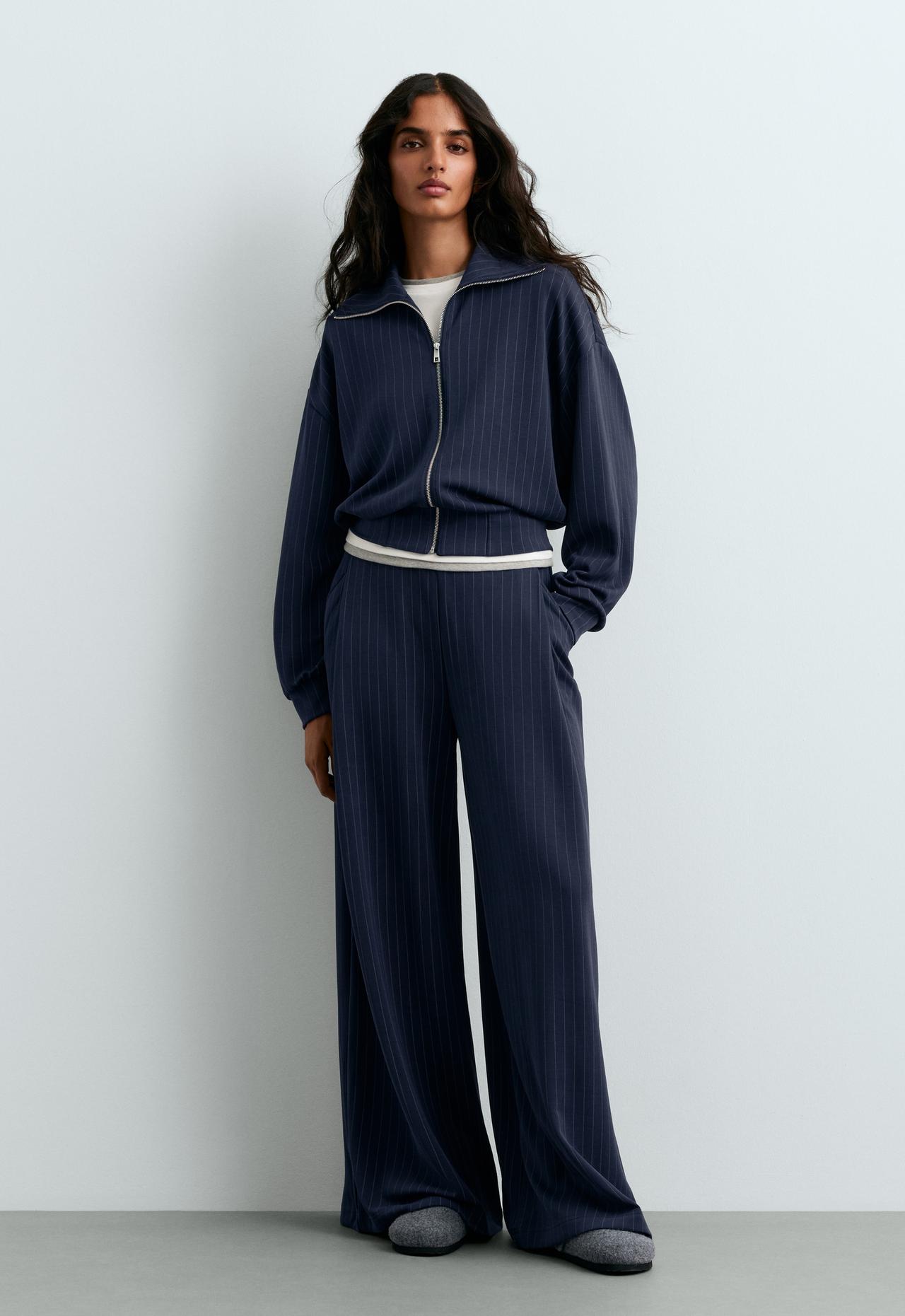 Modal pinstripe boxy jacket — NAVY BLUE