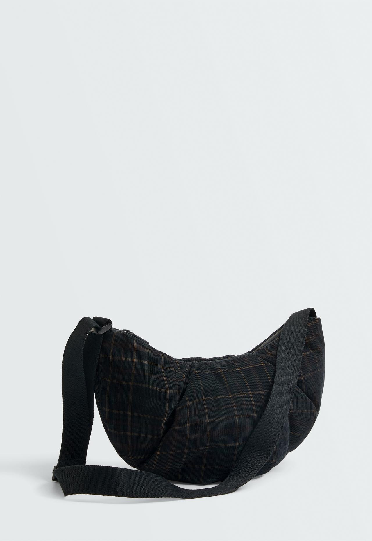 Micro-corduroy crossbody bag with checked print — CHECK