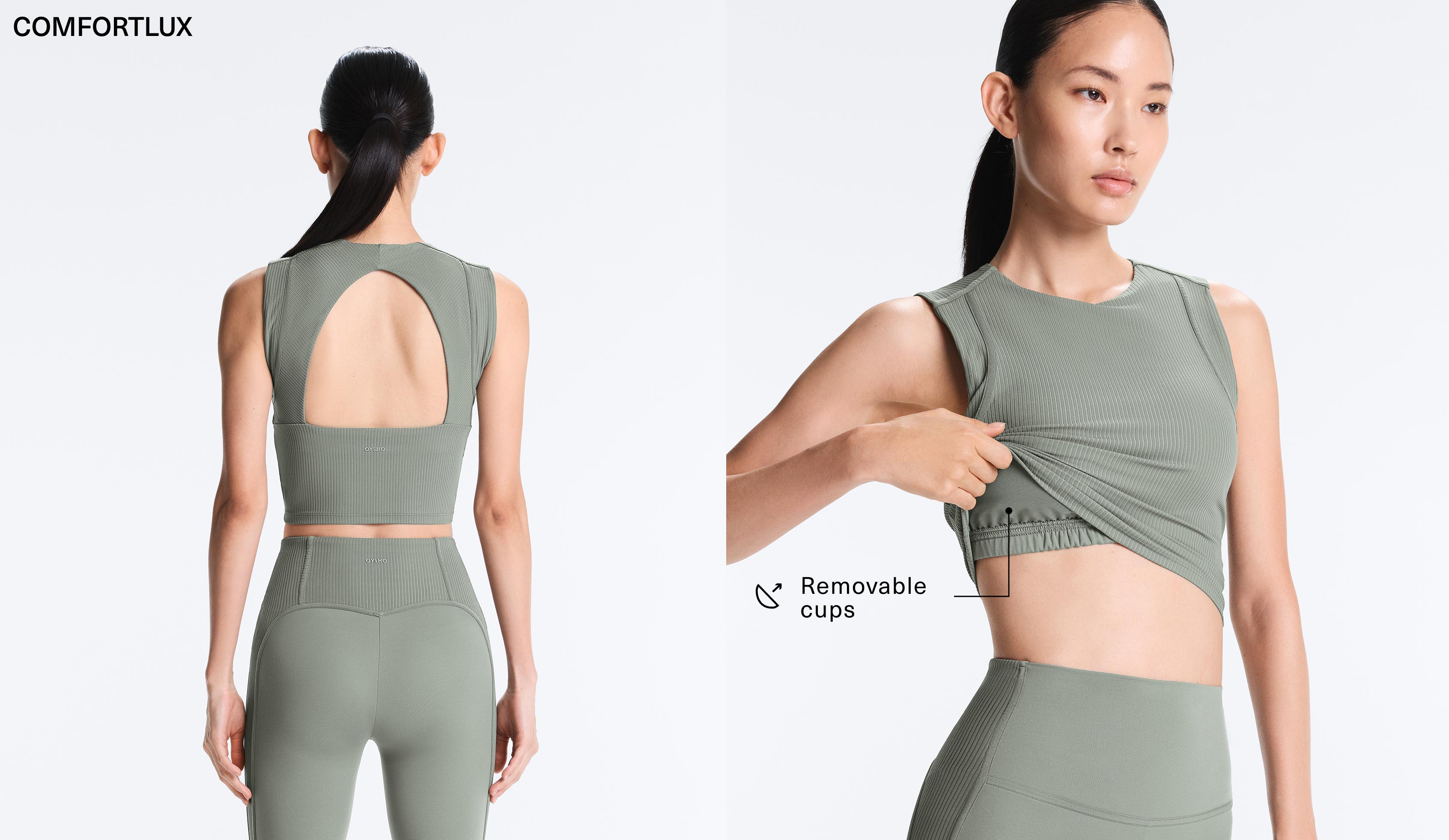 Sleeveless Rib Comfortlux Tank Top — KHAKI-GREY
