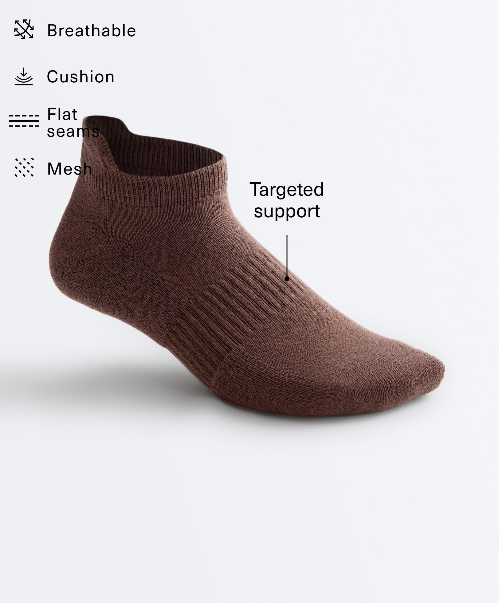 3 pairs of cotton blend sports sneaker socks with heel tab — CHOCOLATE