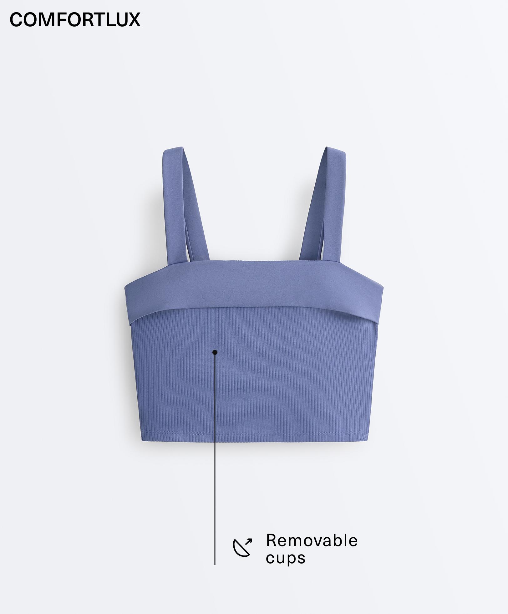 Comfortlux rib turn-up tank top — MID-WASHED BLUE