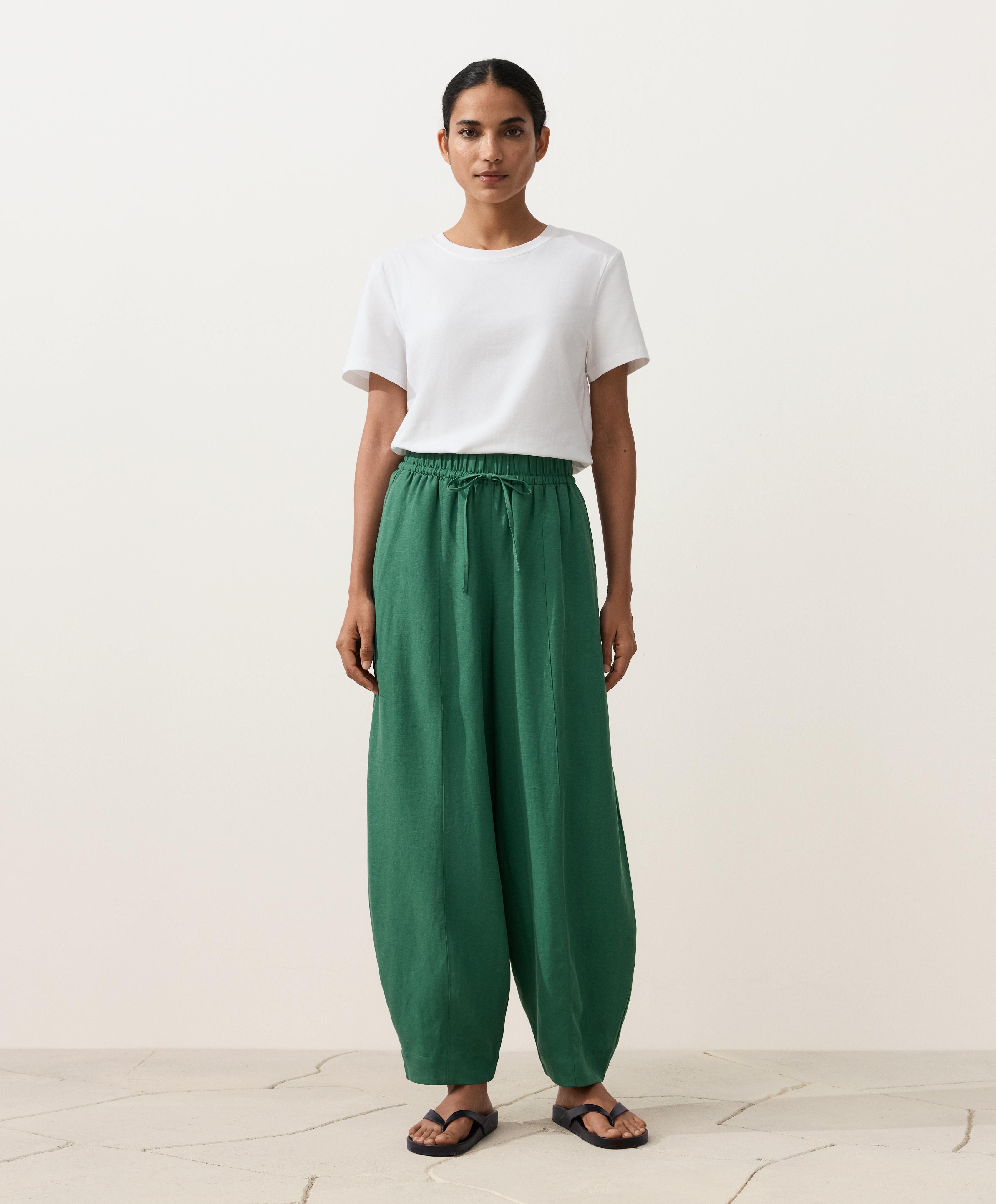Balloon trousers lyocell blend and 24% linen with seams — EMERALD GREEN