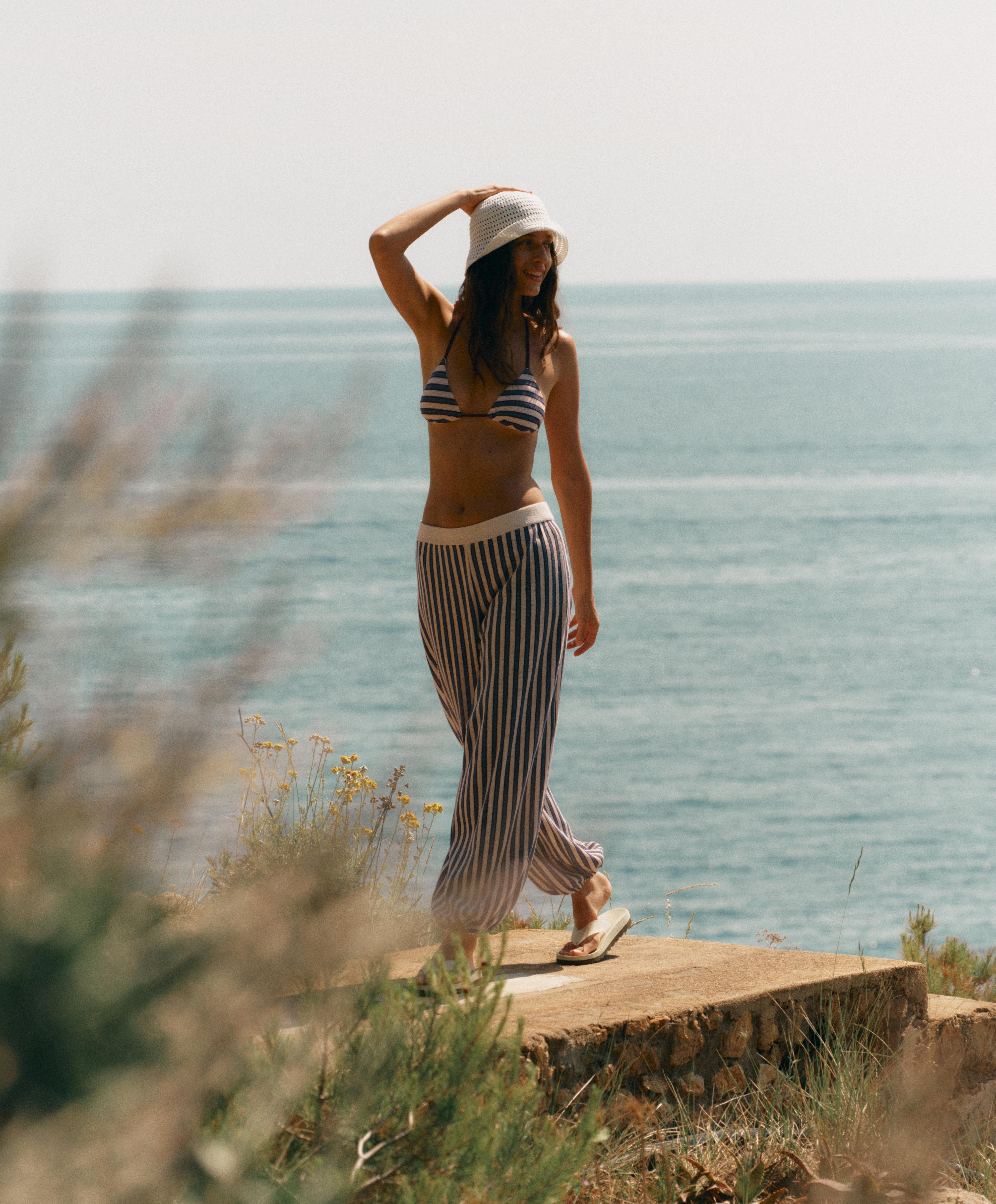 Striped cotton knit bloomer trousers — LAVENDER BLUE