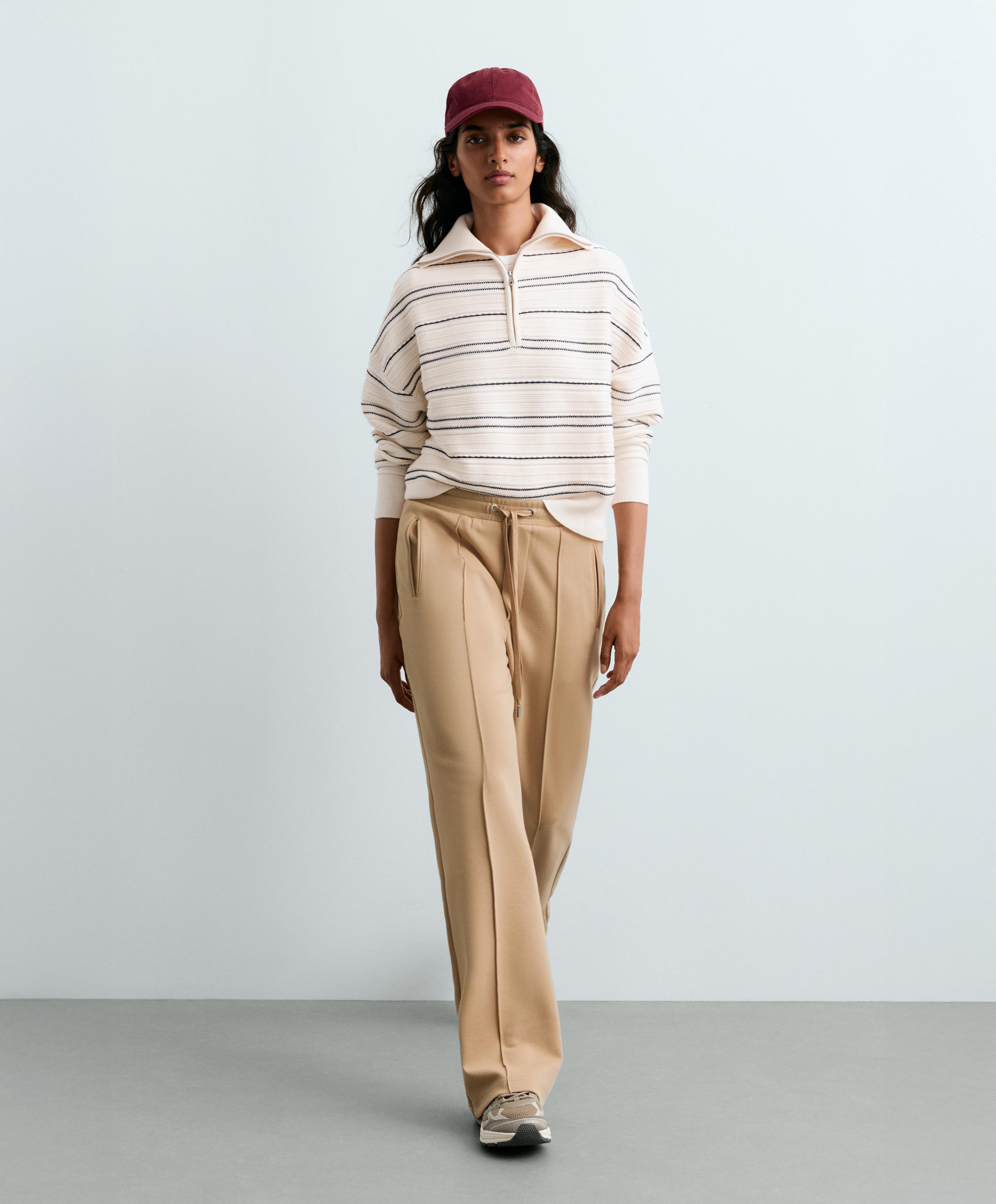 Cotton piqué straight-leg trousers — BEIGE